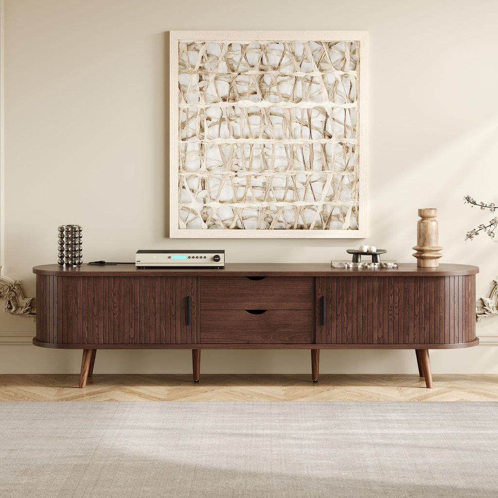 TV Stand For 70" TV With Tambour Doors And Built-In Power Outlet