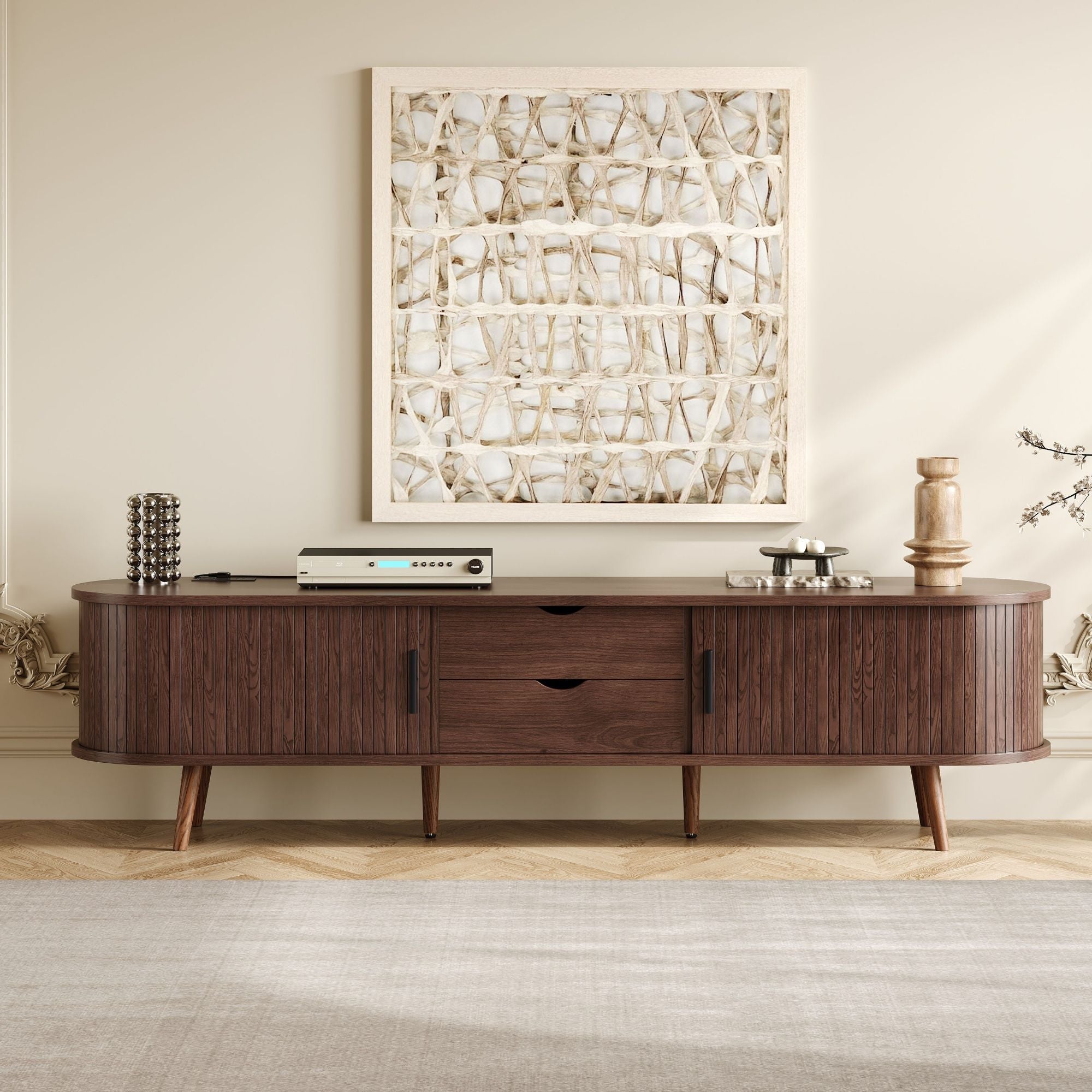 TV Stand For 70" TV With Tambour Doors And Built-In Power Outlet