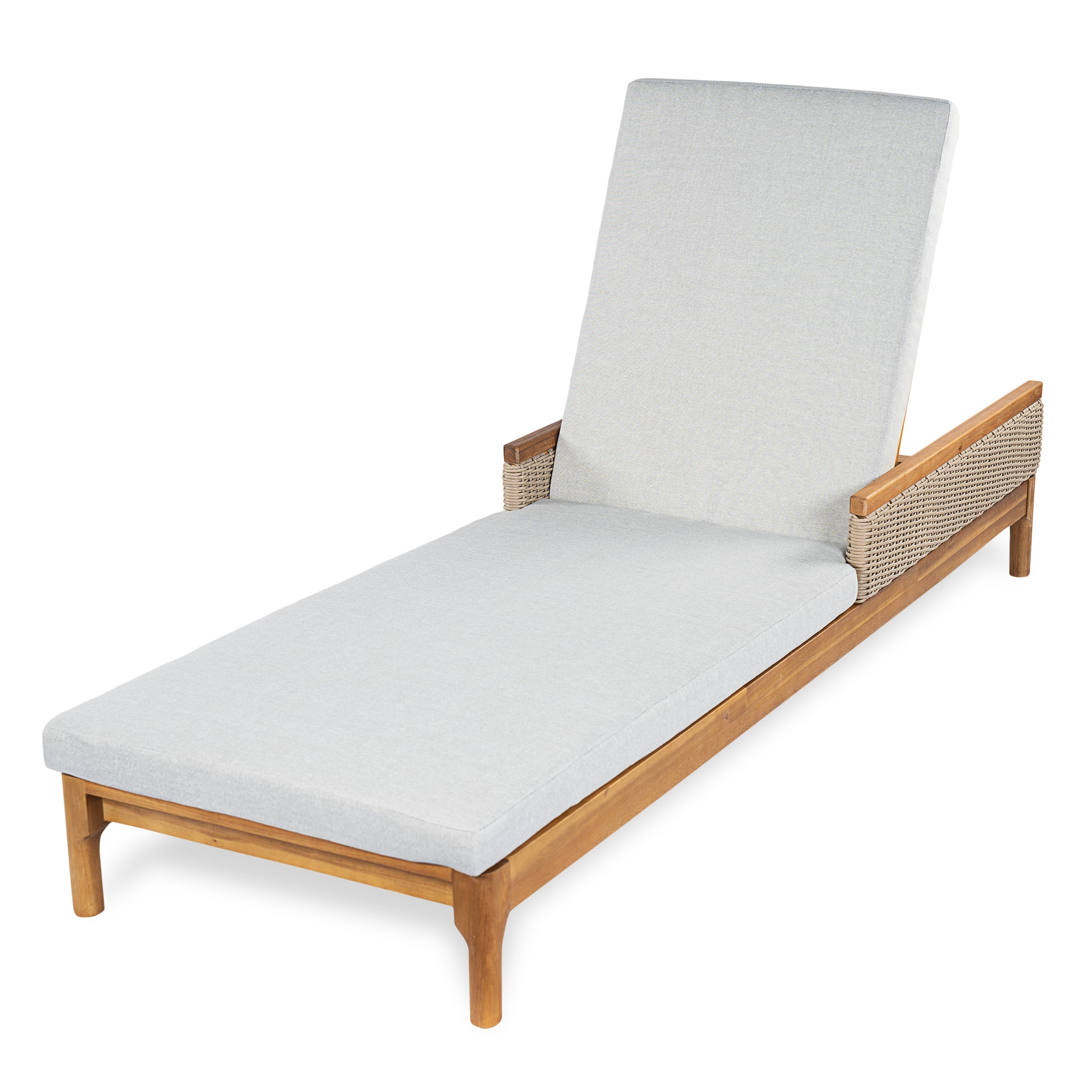 76.8" Solid Acacia Wood Sun Lounger Set of 2 with Grey Cushions