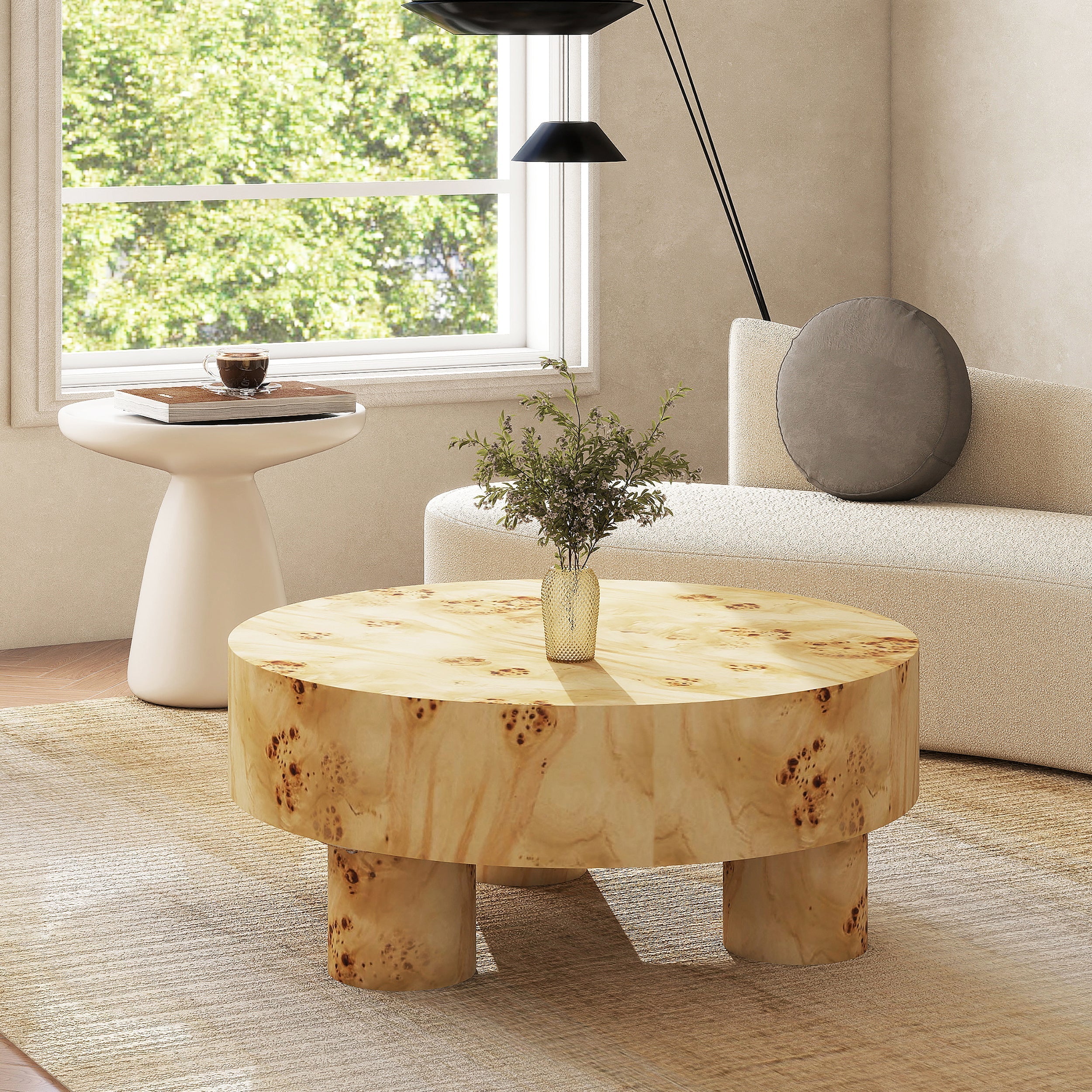 Nebula 35.5' Round Pillar Leg Coffee Table Warm Natural Brown Burl Wood