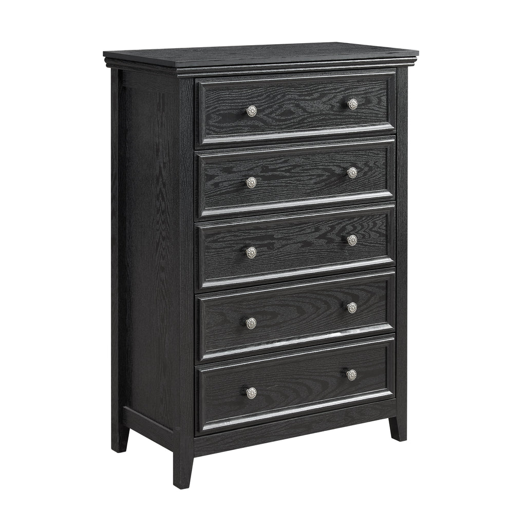 Modern 5-Drawer Black Dresser for Living Room Storage