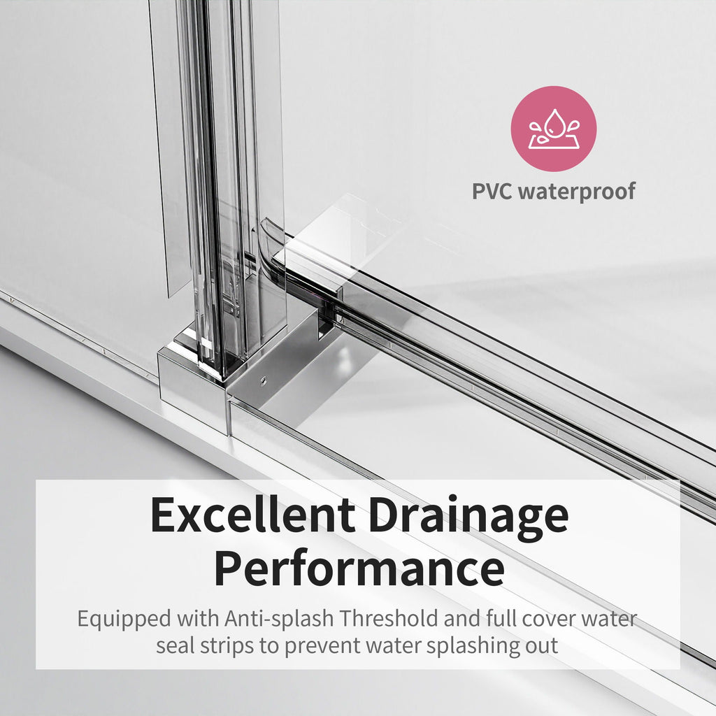 Frameless Single Sliding Soft Close Shower Doors, 3 / 8" Tempered Glass Reversible Installatio