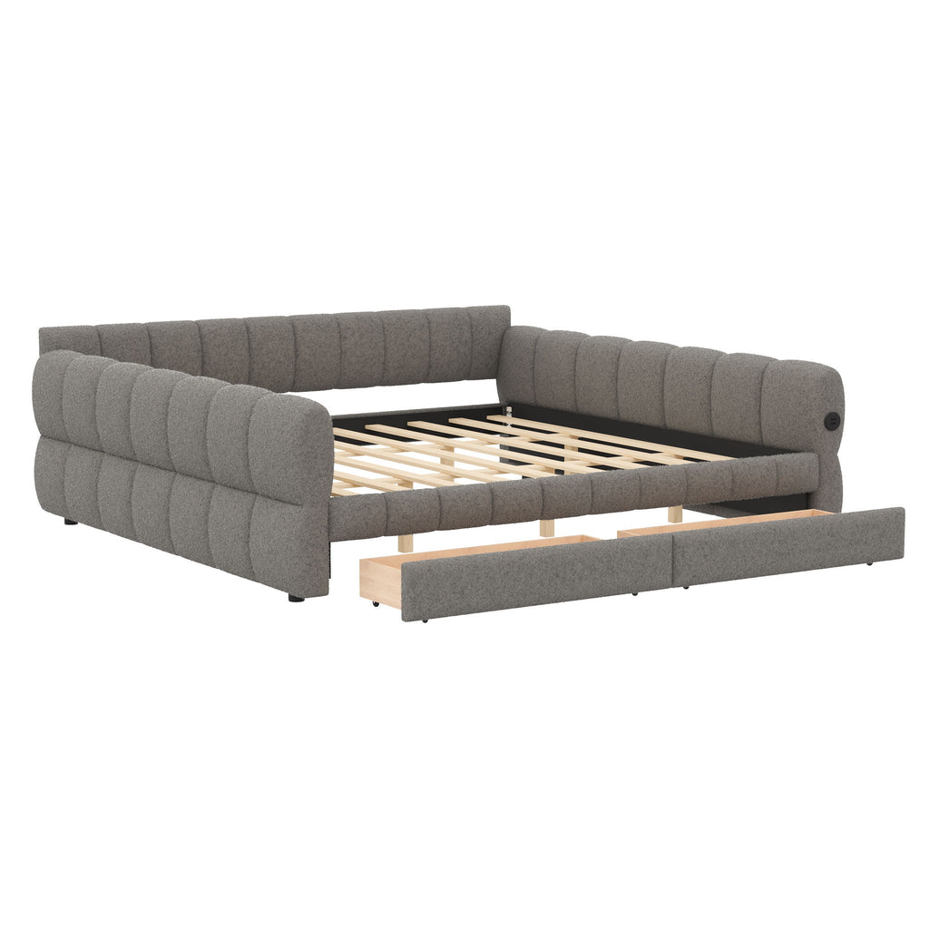 Upholstered Platform Bed With USB Charging And 2 Storage Drawers