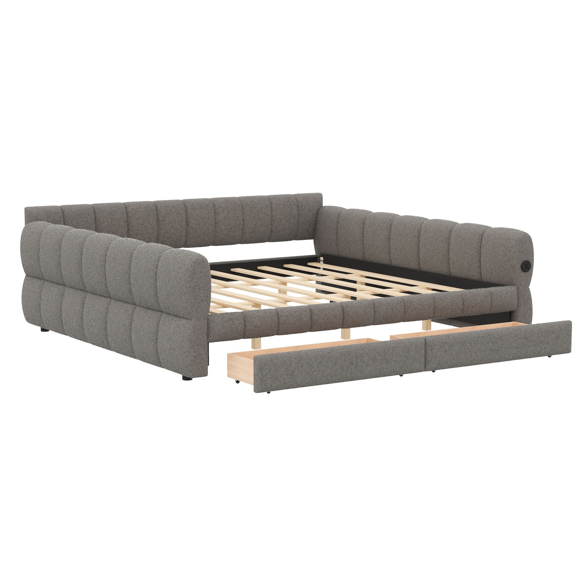 Upholstered Platform Bed With USB Charging And 2 Storage Drawers