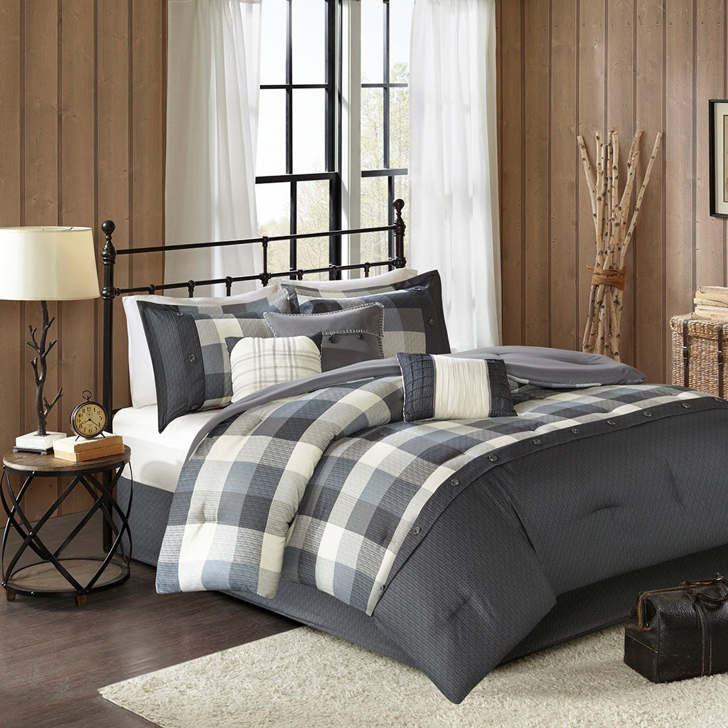 7 Piece Herringbone Comforter Set Grey Queen