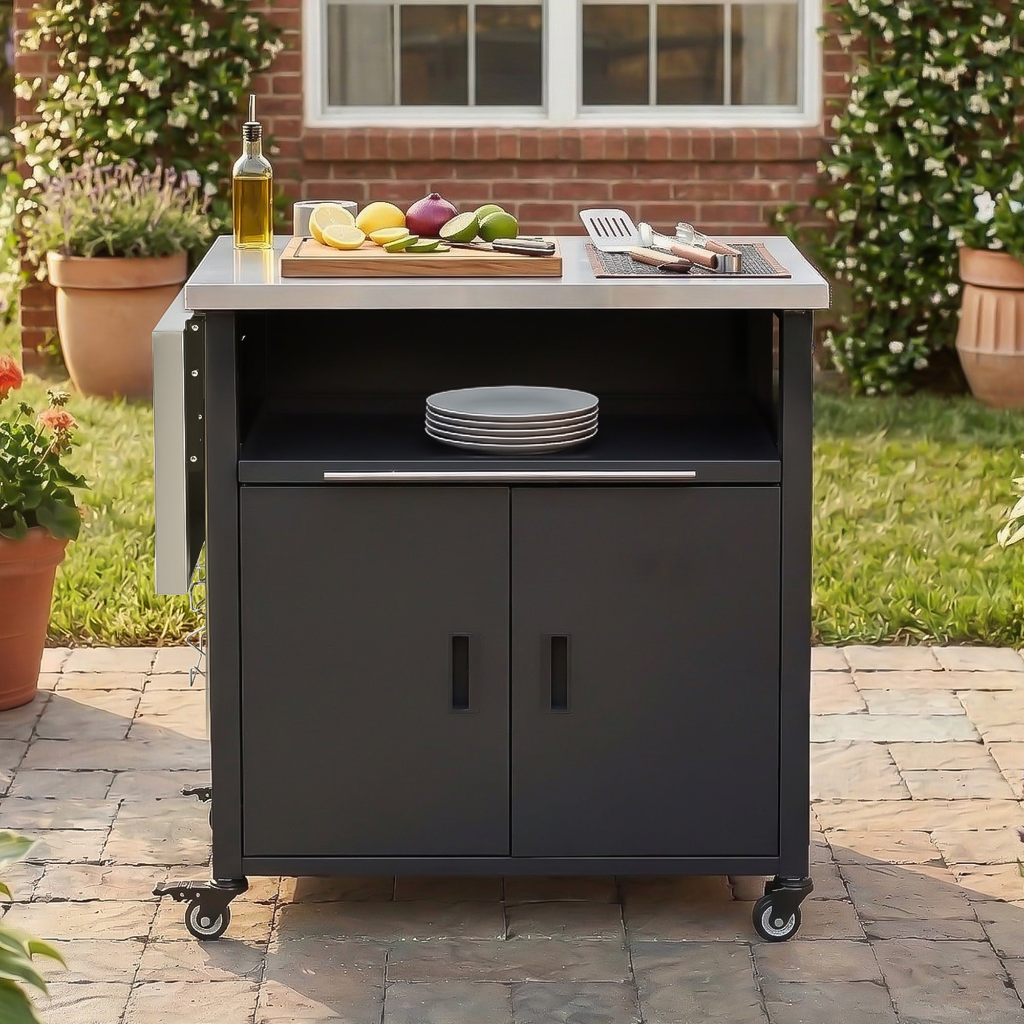 Foldable Outdoor Prep Station BBQ Cart Patio Dining Cart
