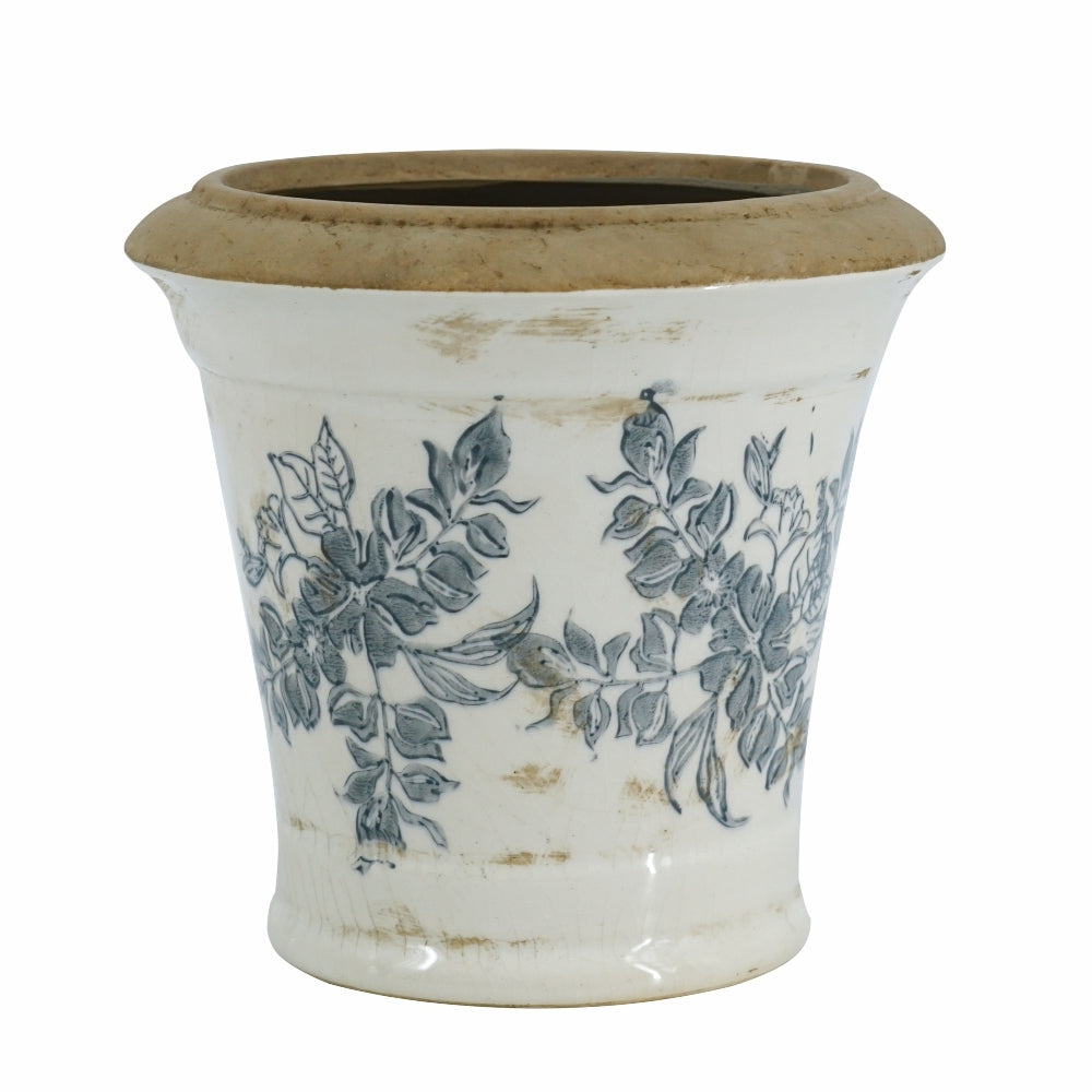 7.1x7.1x6.7' Ceramic Planter with Floral Pattern, Set of 2