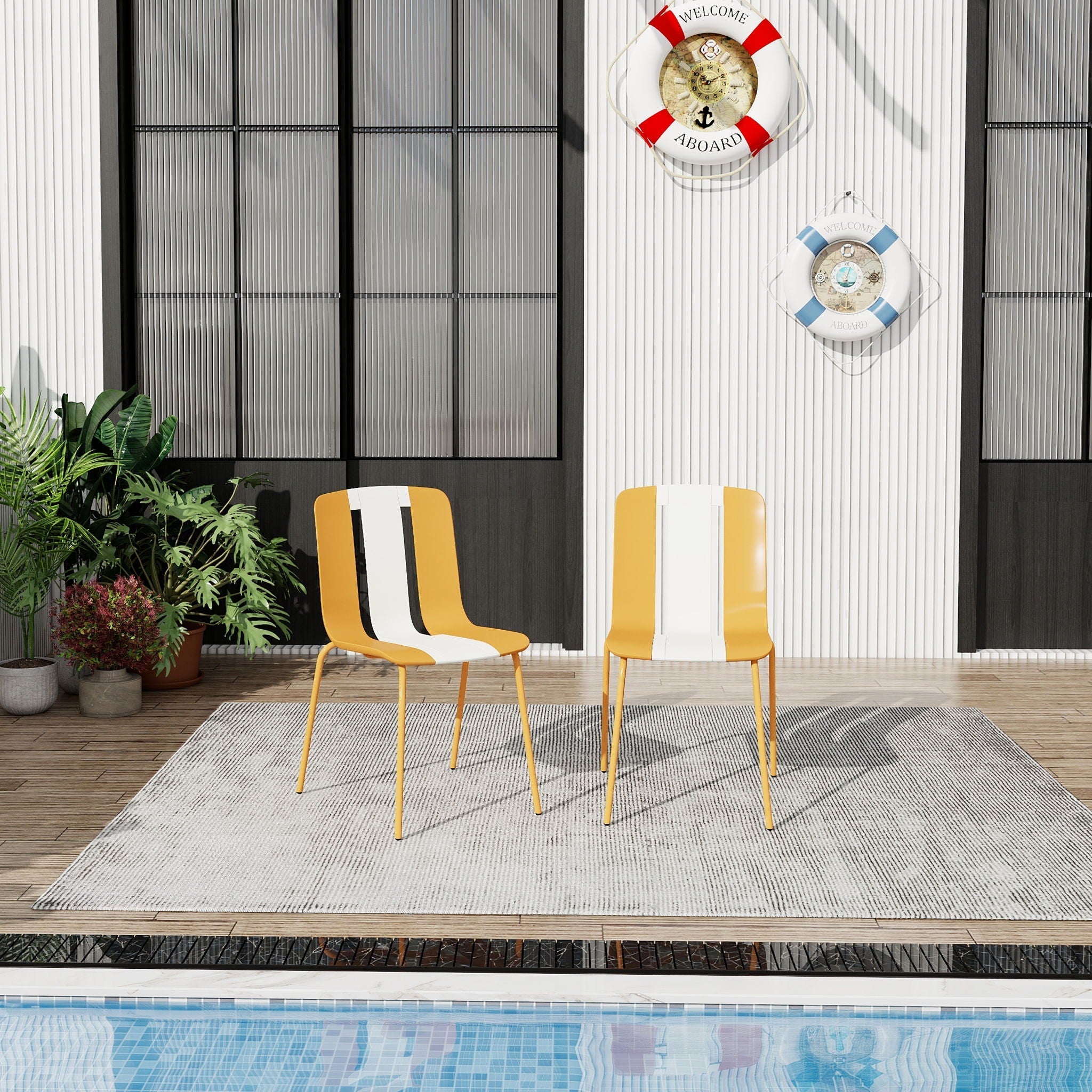 Modern Striped Blocking Single Chairs Set of 4