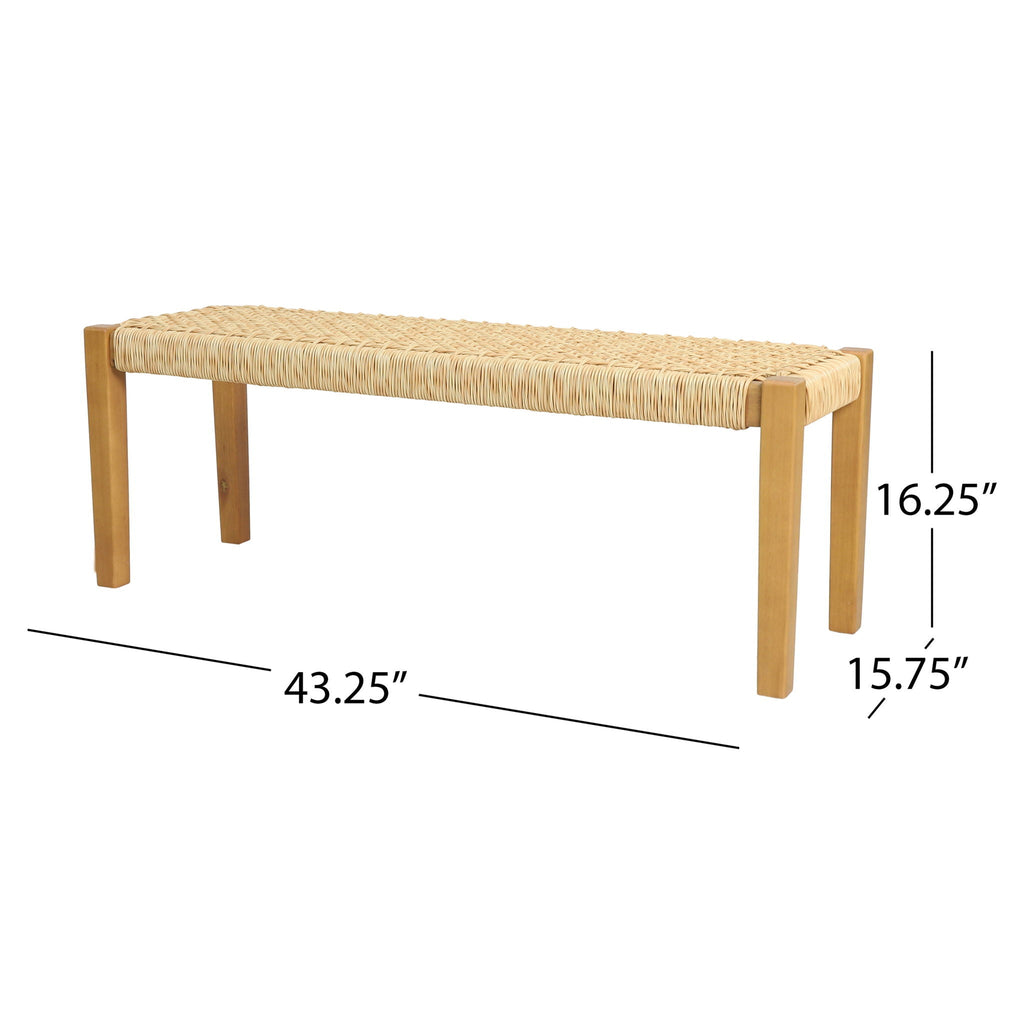 Angie Bench Outdoor Seating Acacia Wood Faux Rattan - Teak
