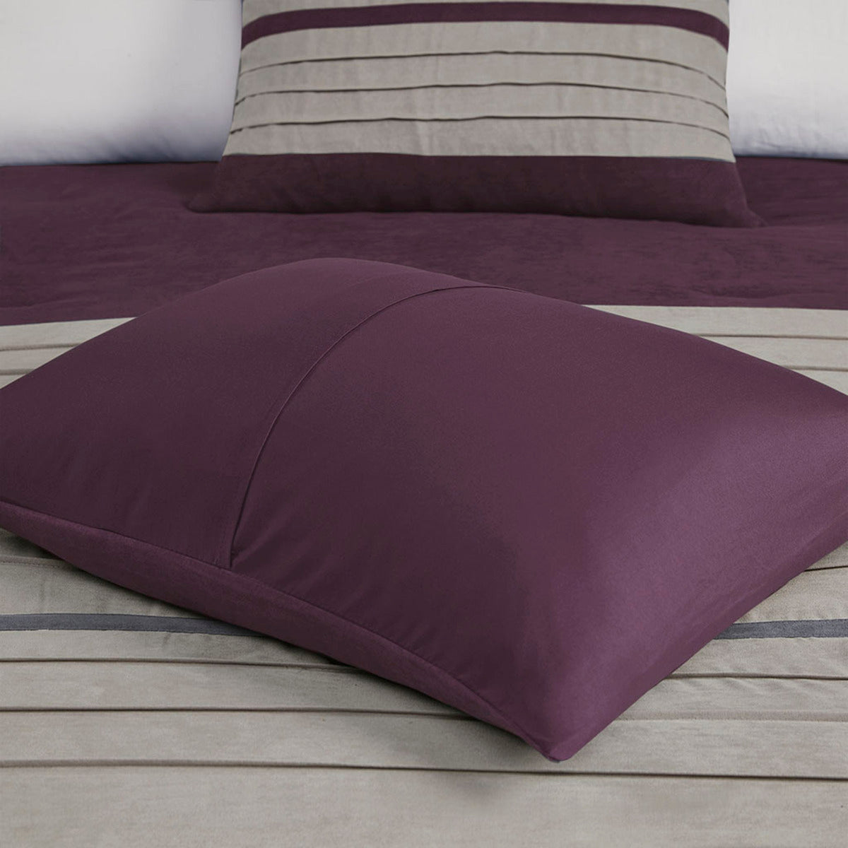 7 PC Pieced Faux Suede Comforter Set Purple King