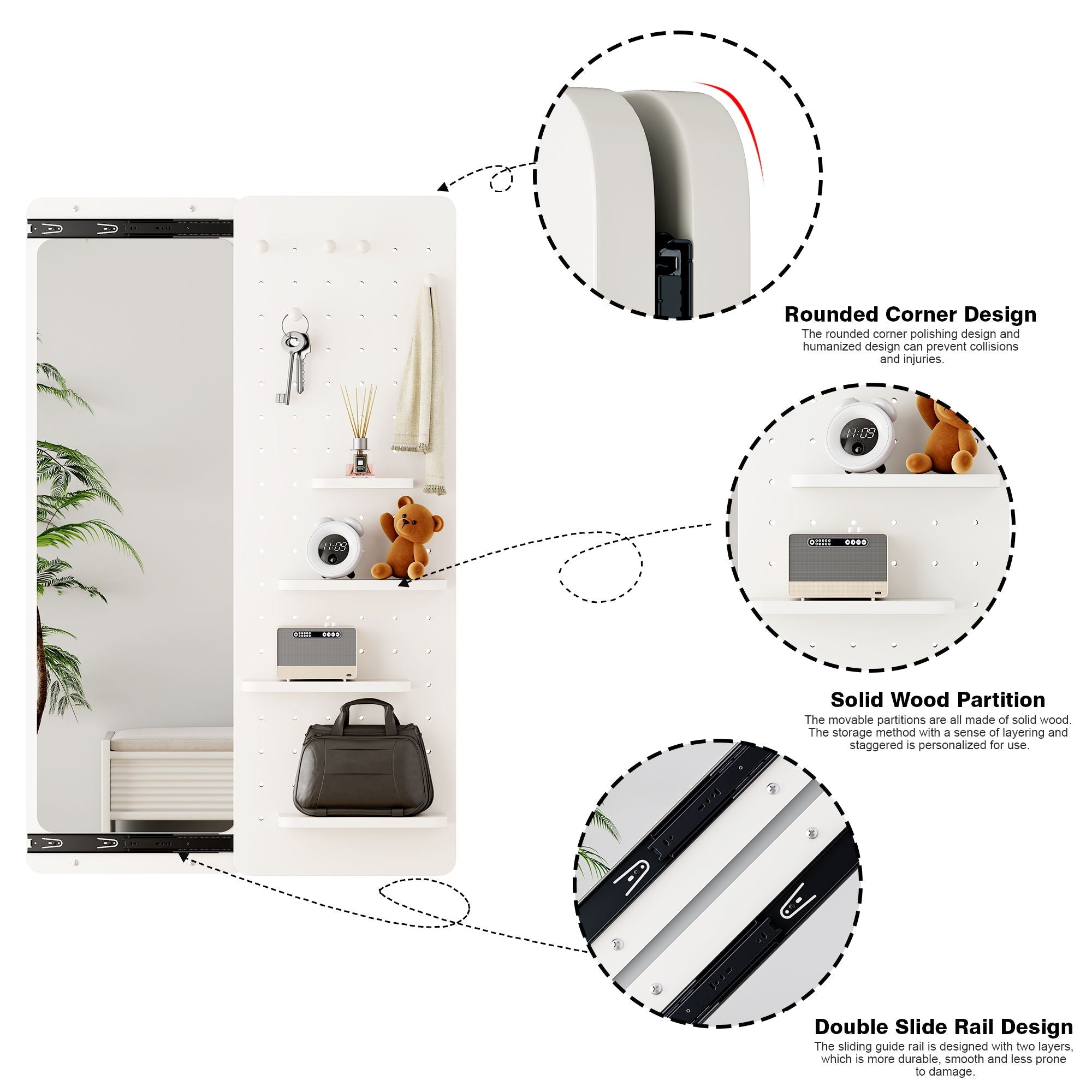 Wall Mounted Full Length Mirror With Shelf And Hook