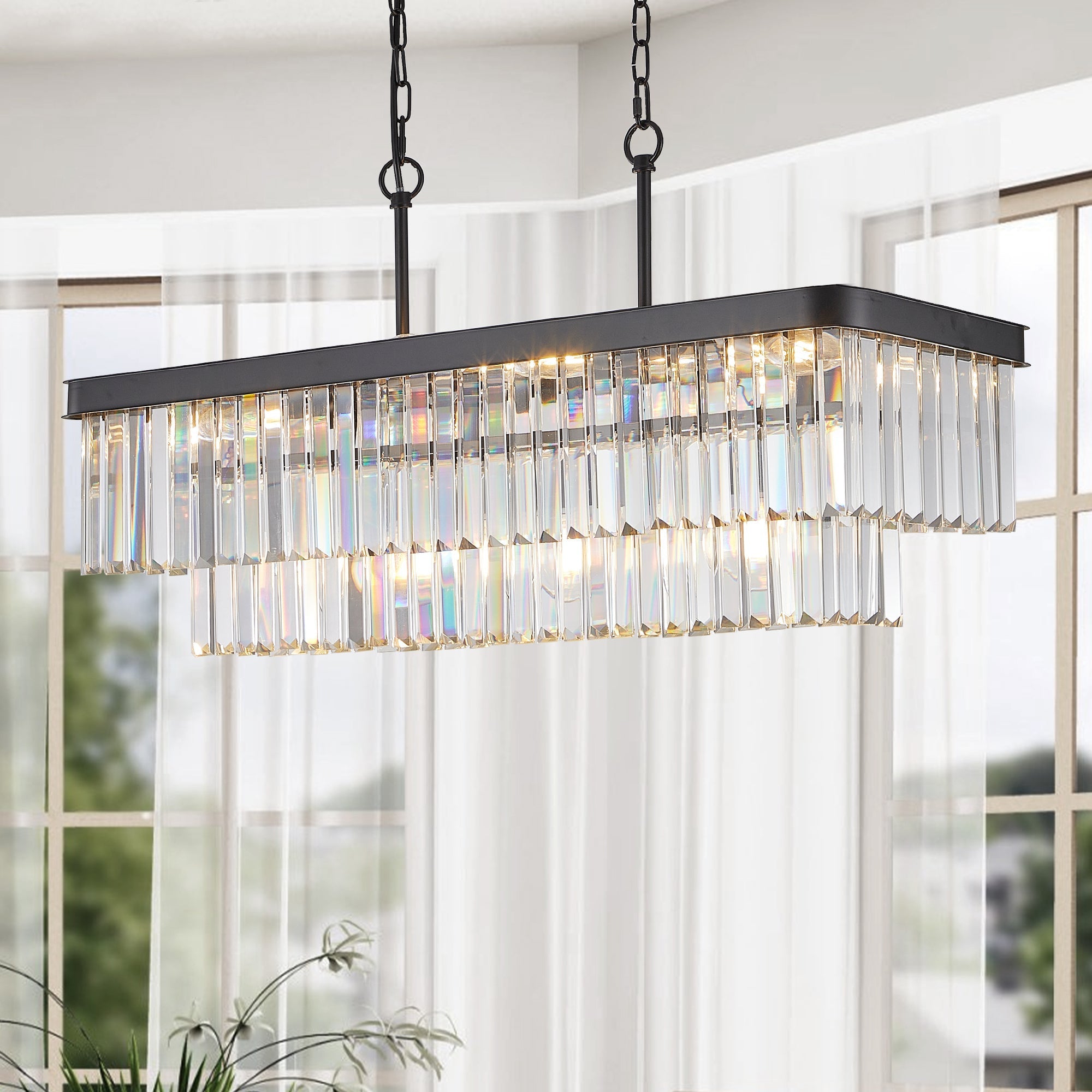 Rectangular Crystal Chandelier Adjustable