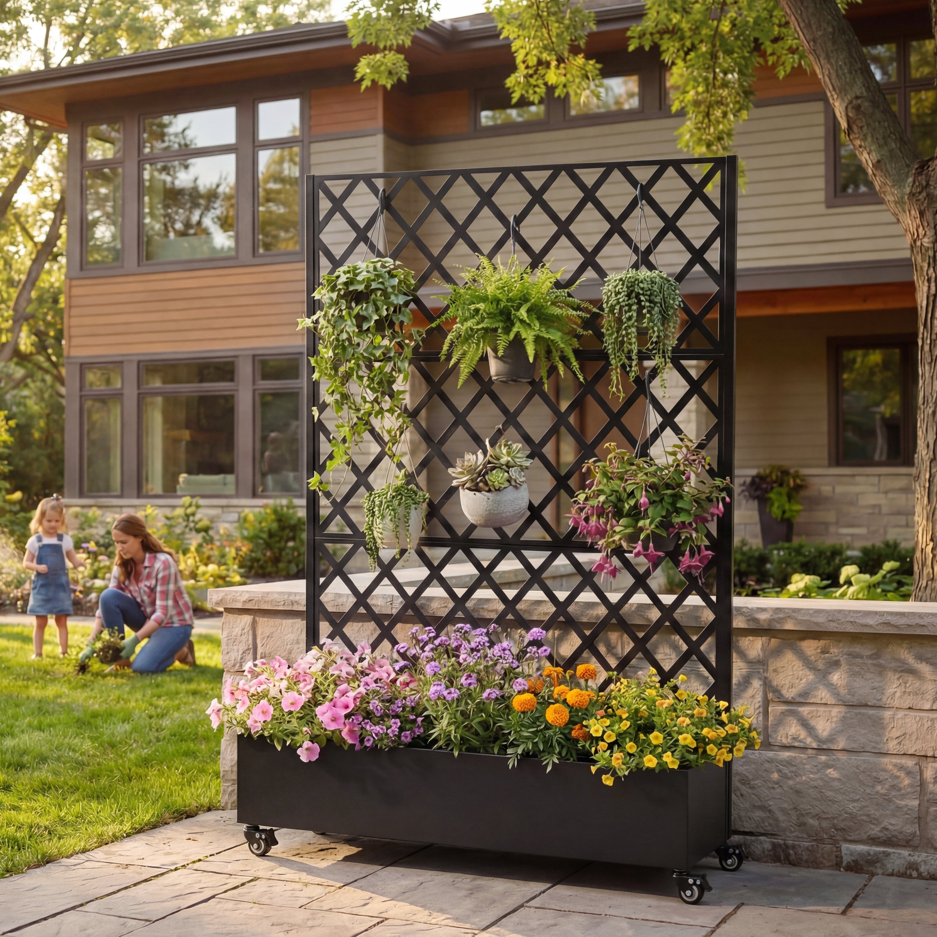 Metal Raised Garden Bed with Wheels and Trellis