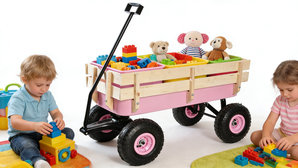 Outdoor All Terrain Garden Wagon with Wooden Railings and Pneumatic Tires
