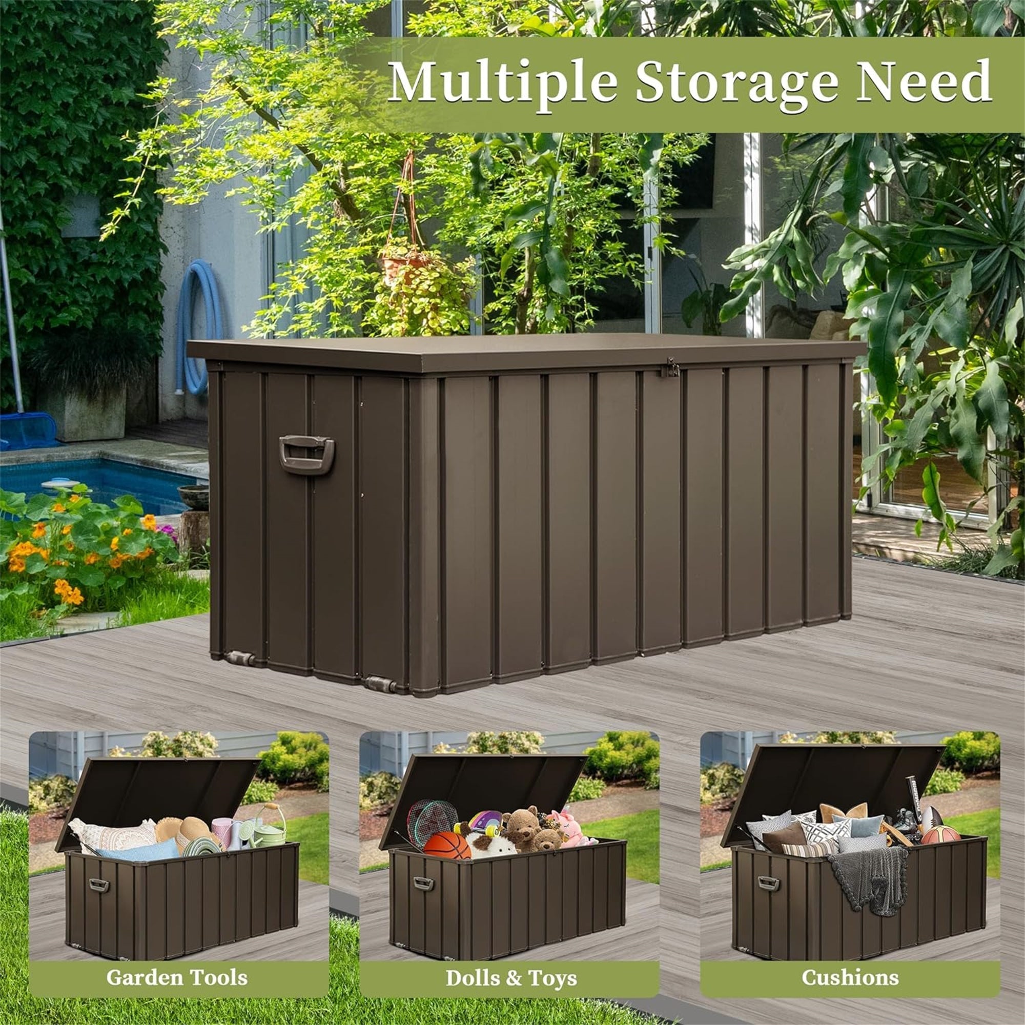 200 Gallon Outdoor Storage Deck Box Waterproof, Large Patio Storage Bin