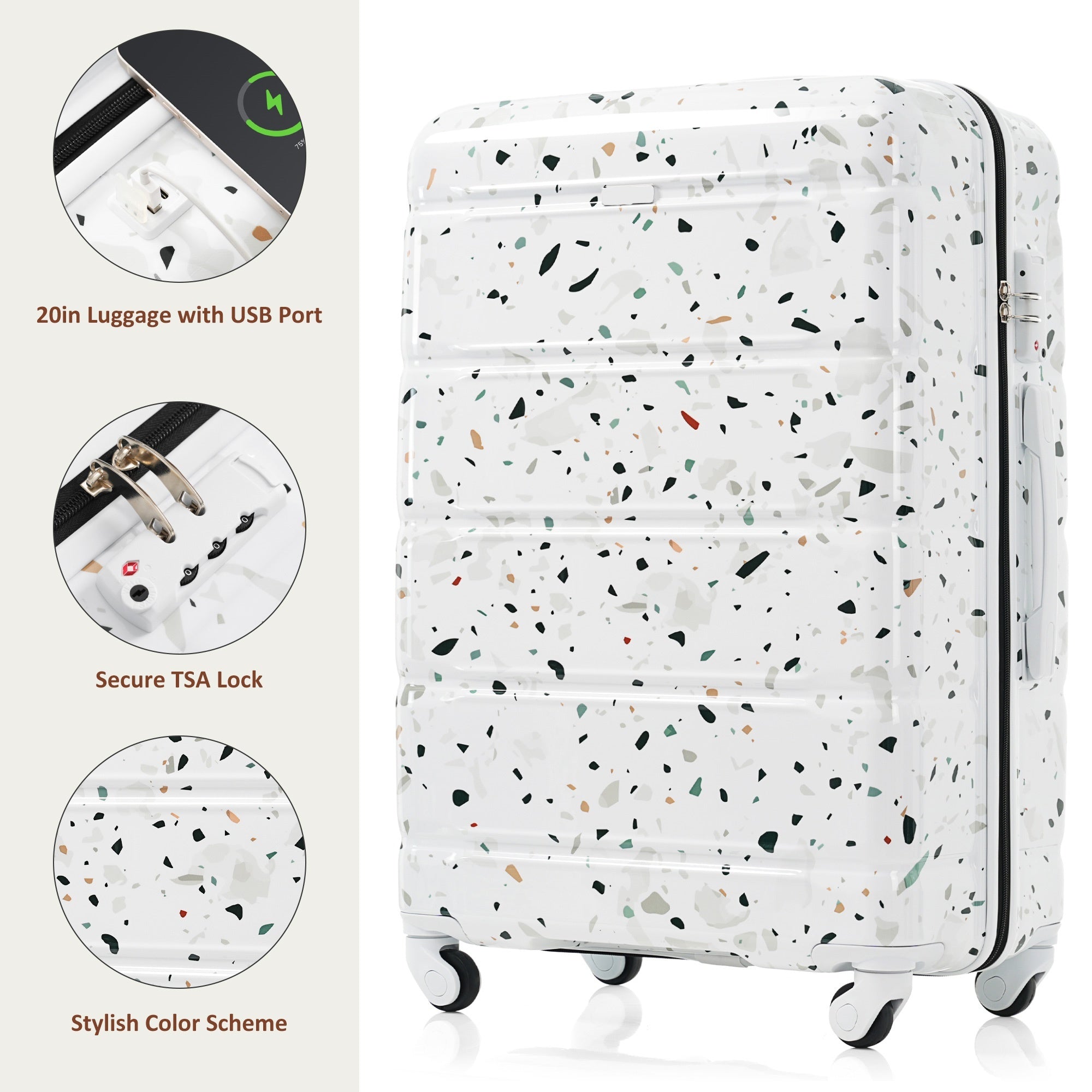 Luggage Set of 3 with USB Port and Spinner Wheels