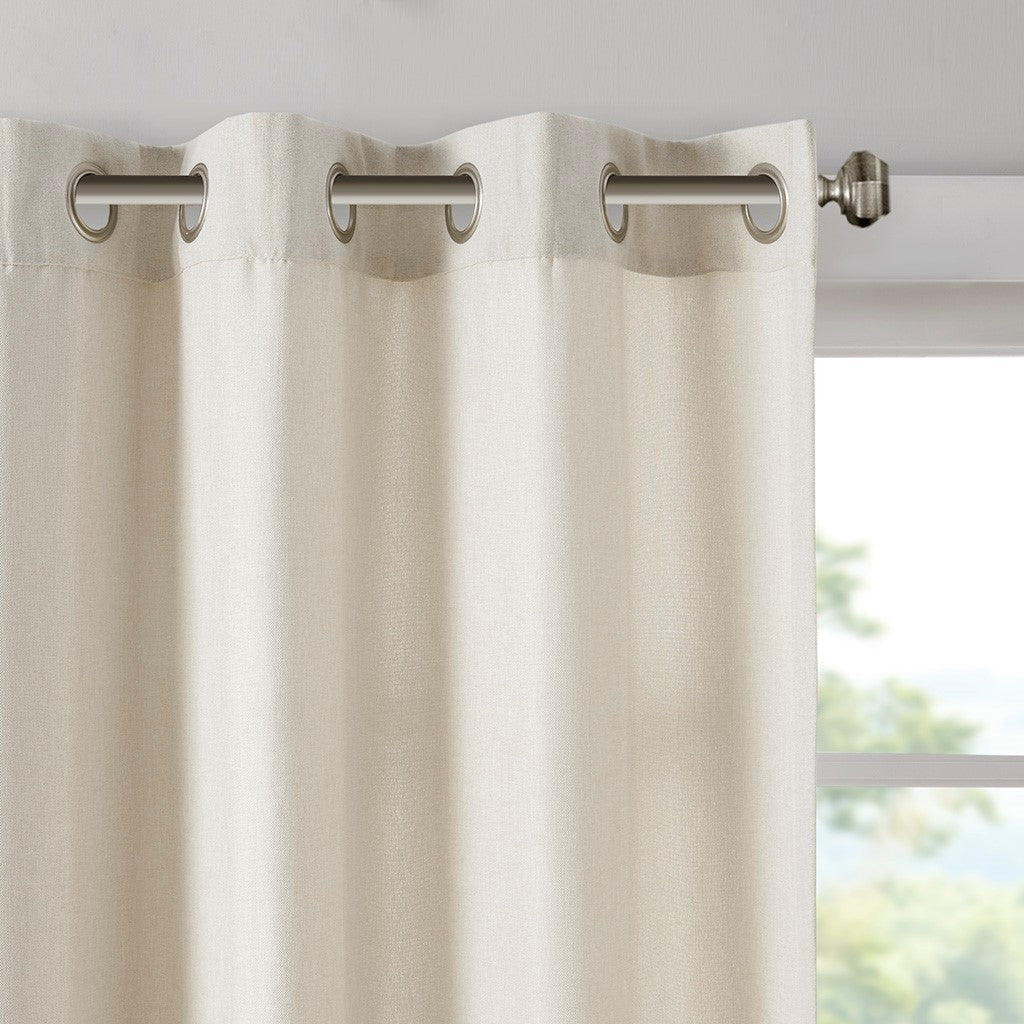 Plaid Rod Pocket and Back Tab Curtain Panel with Fleece Lining Natural 50x84"