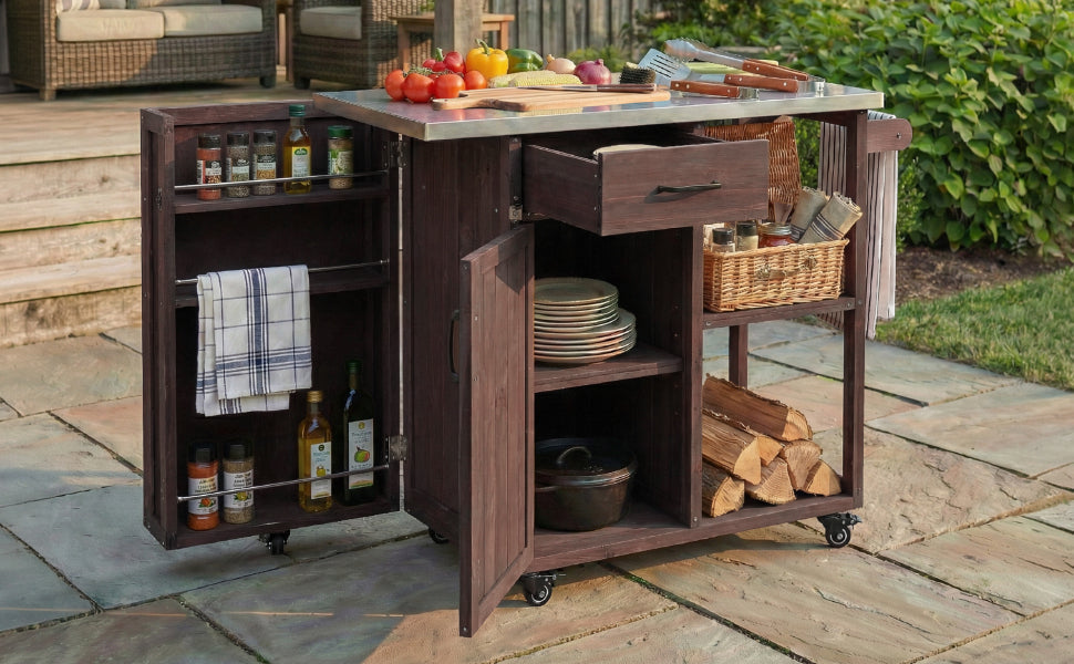 Outdoor Kitchen Island Fir Wood Prep Station