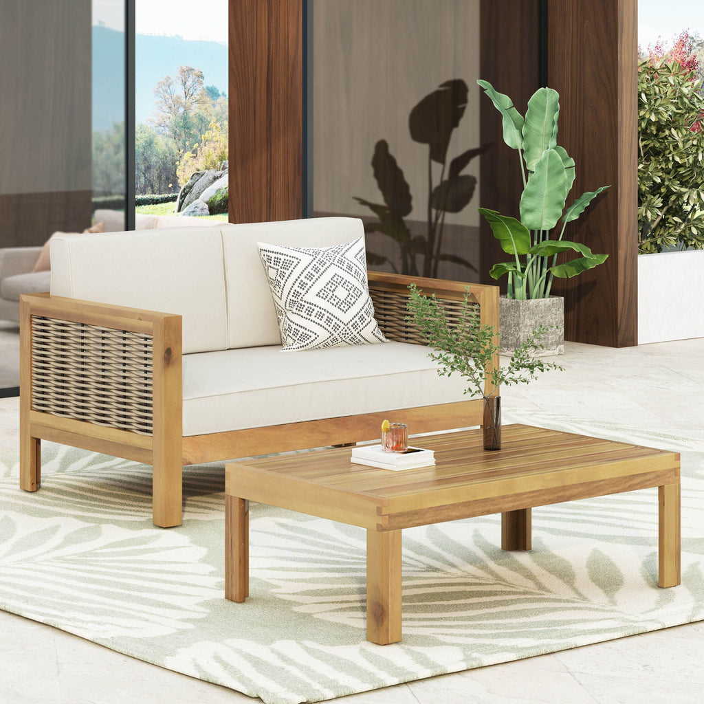 Outdoor Patio Set with Coffee Table and Loveseat - Teak Beige
