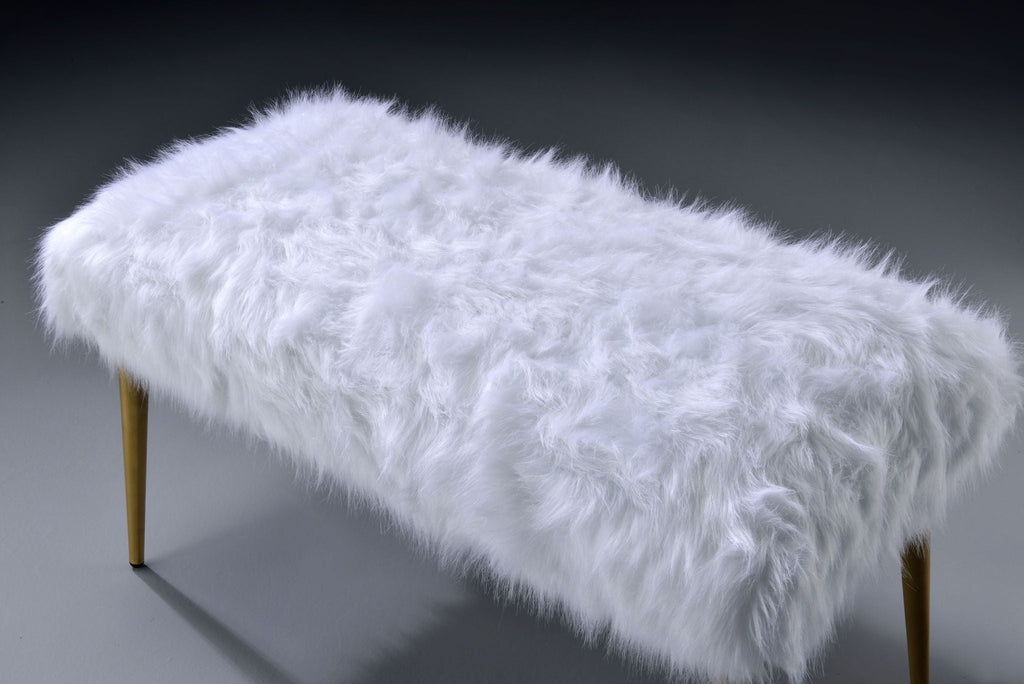 Bagley II Faux Fur Bench - White / Gold