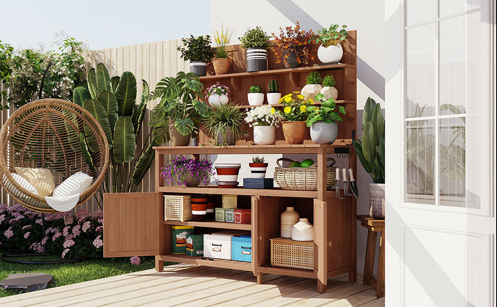 TOPMAX Potting Bench with Hutch, 50.2' Solid Fir Wood Garden Workstation