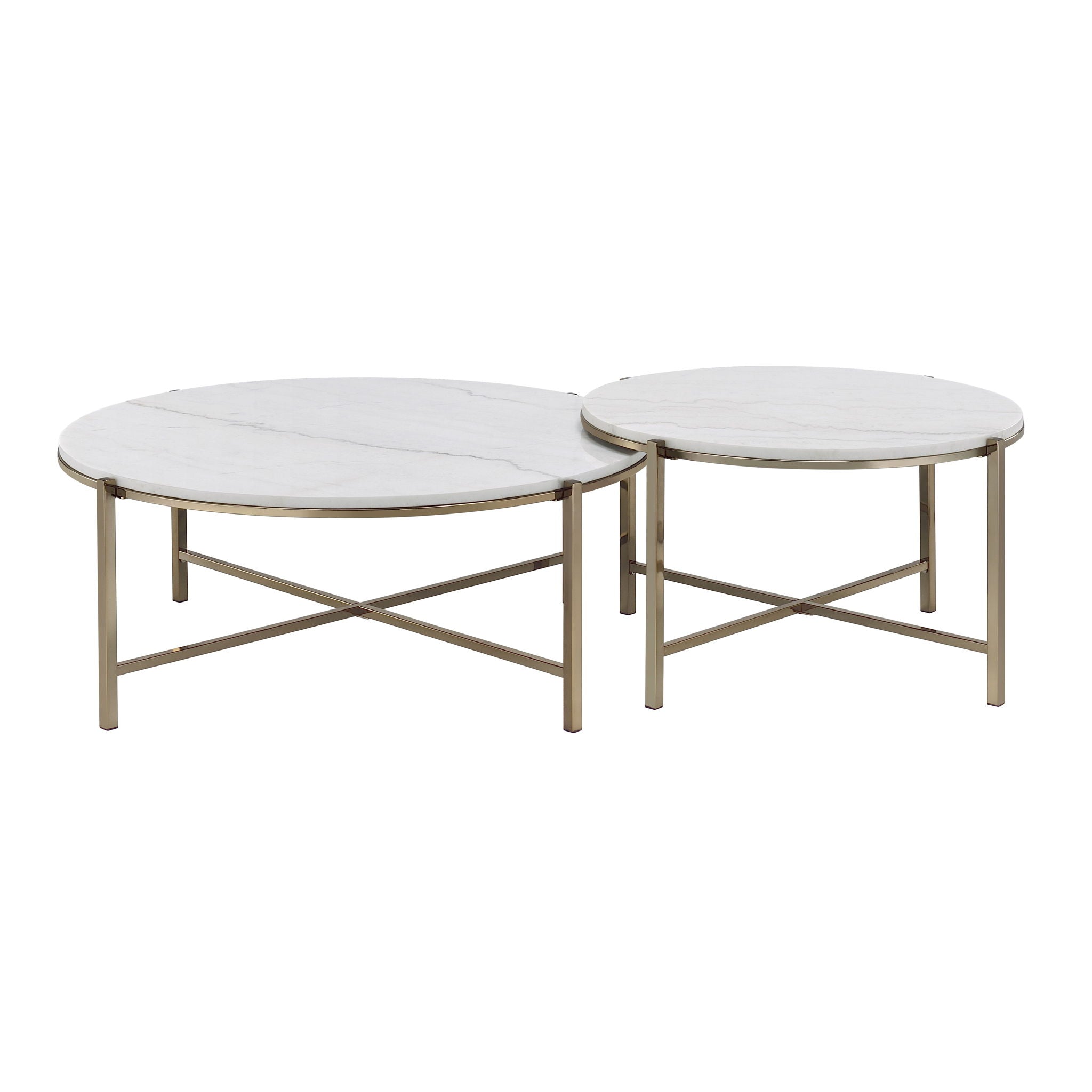 Zaidee Marble Top Nickel Nesting Table Set - White