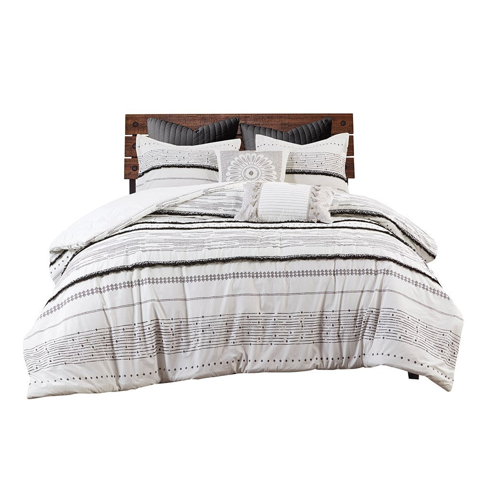 Cotton Printed Comforter Set with Trims Black/White King/Cal King
