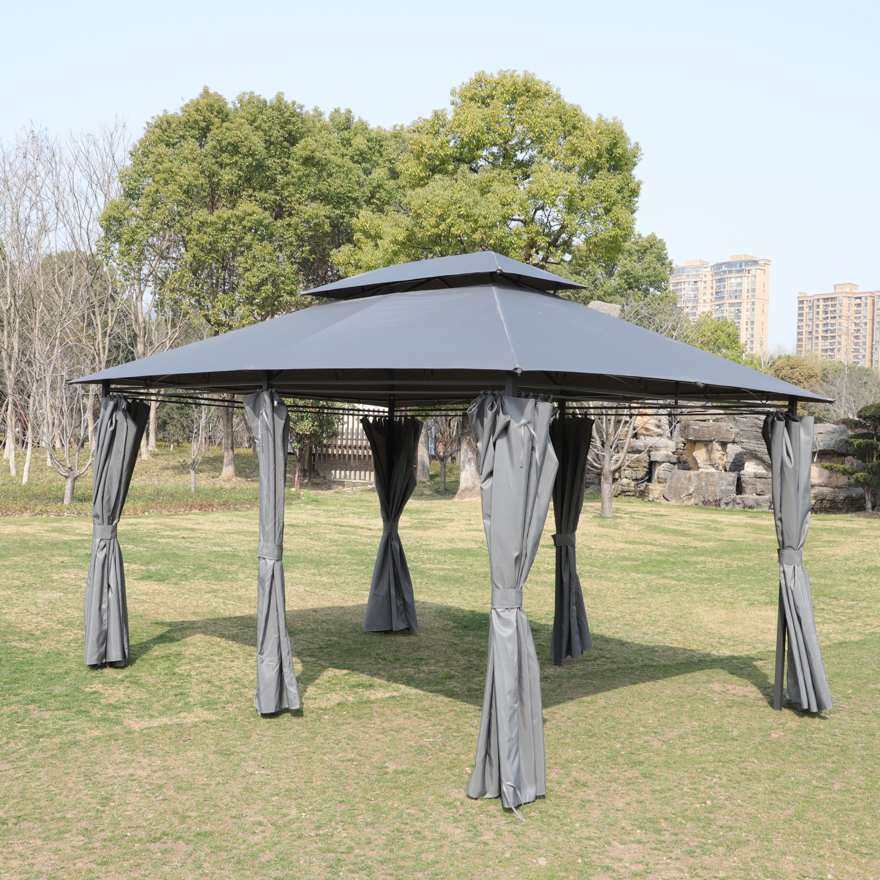 13x10 Ft Outdoor Patio Gazebo Canopy Tent with Ventilated Double Roof and Side Wall