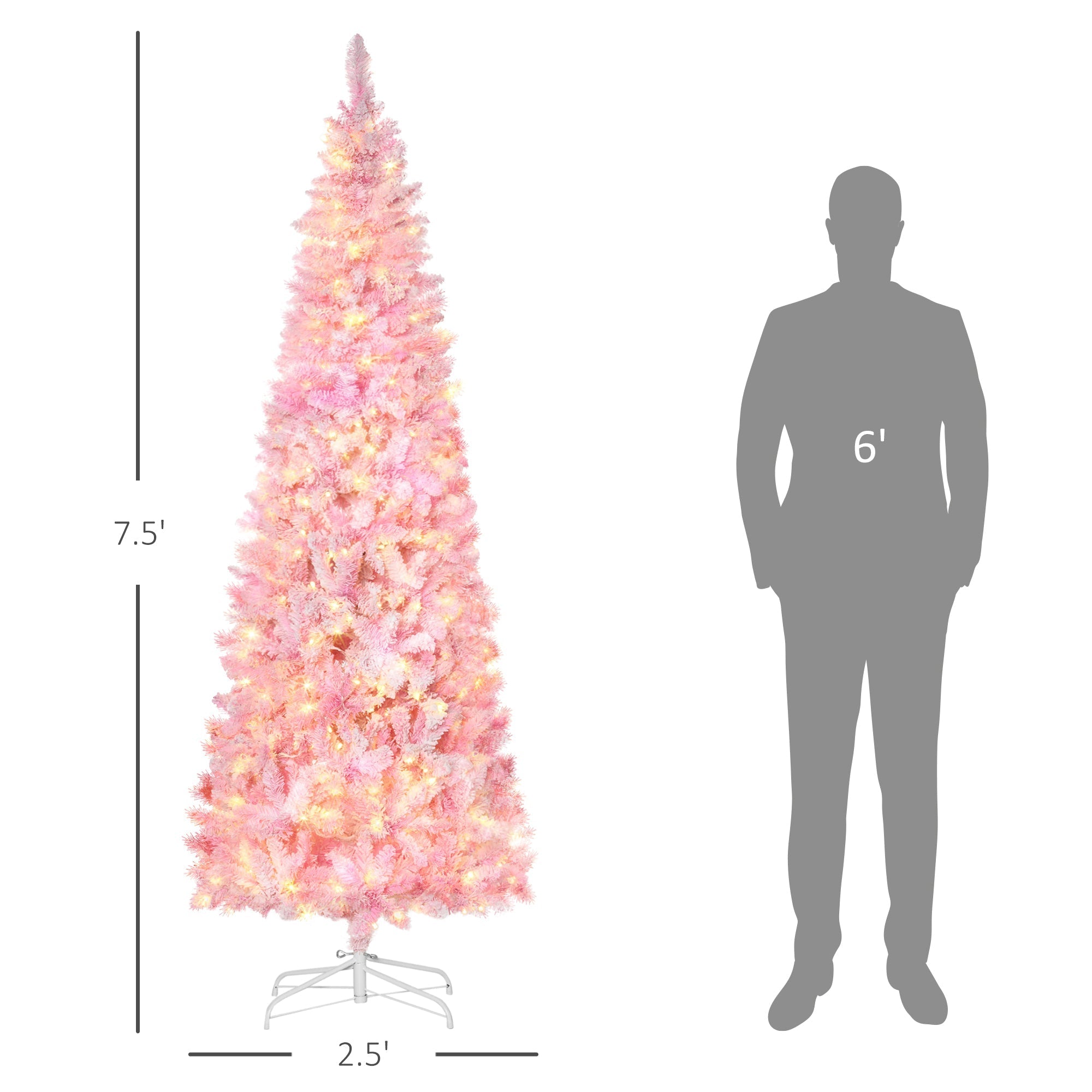 Homcom 7.5ft Prelit Snow Flocked Artificial Christmas Tree