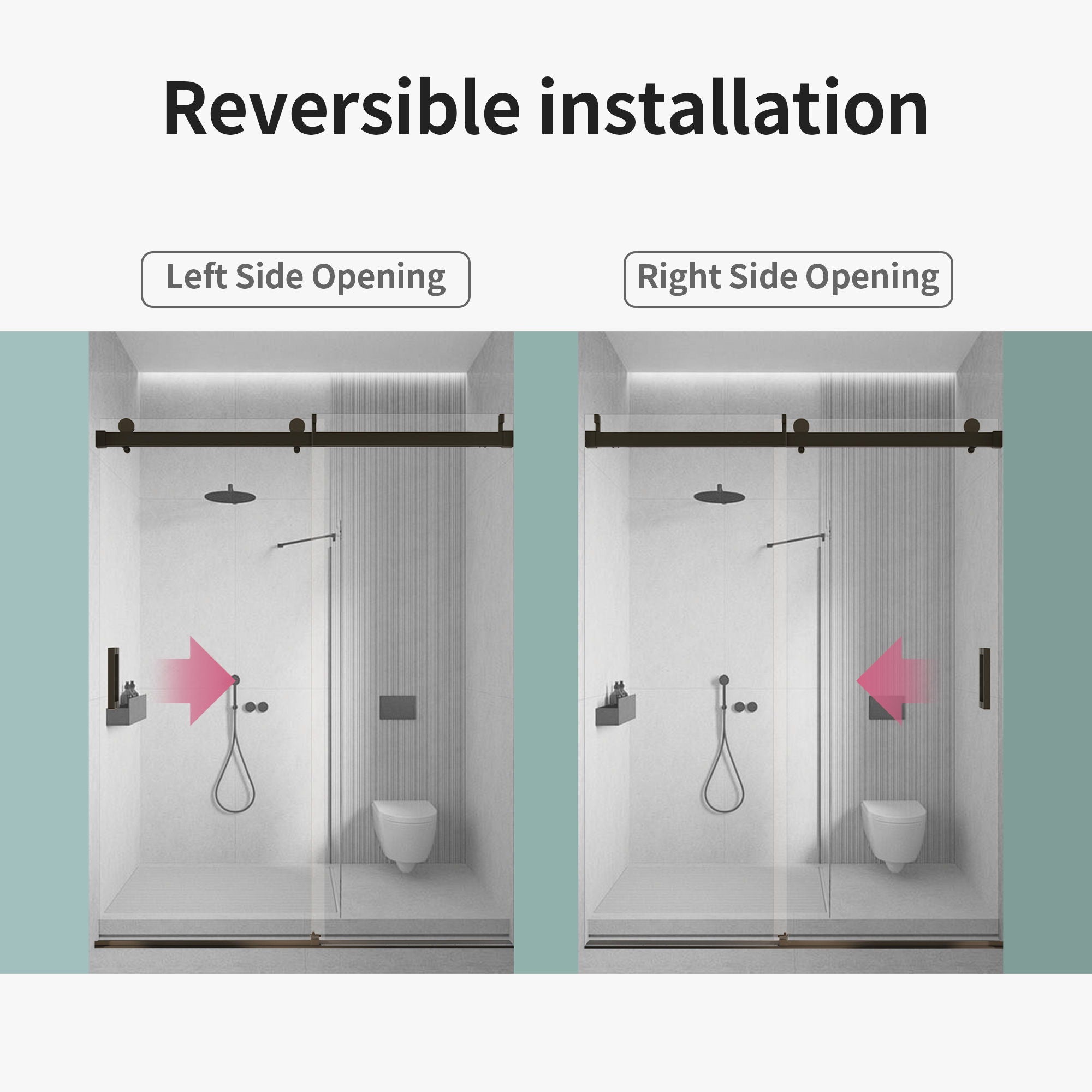 Frameless Single Sliding Soft Close Shower Doors, 3 / 8" Tempered Glass Reversible Installatio