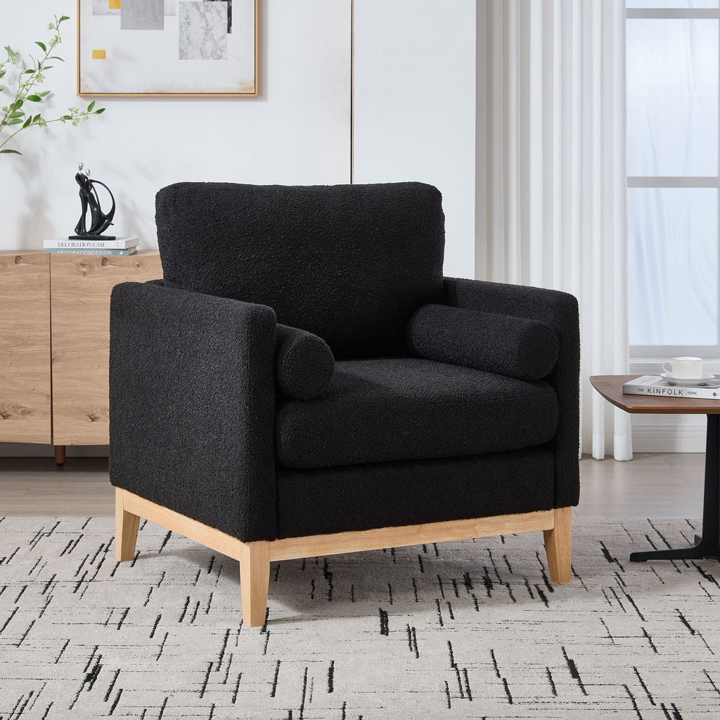 Wide Modern Performance Accent Chair With Natural Legs