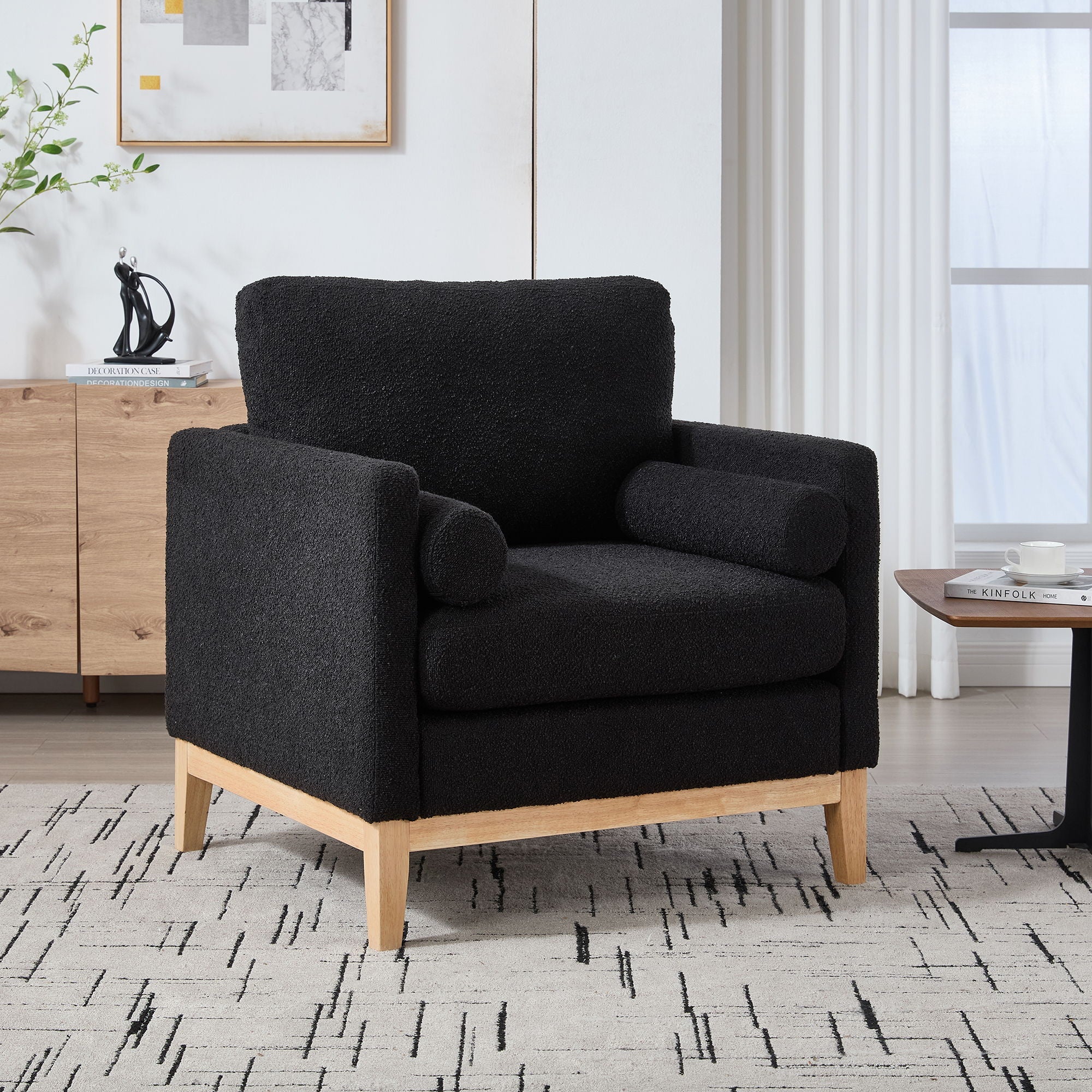 Wide Modern Performance Accent Chair With Natural Legs