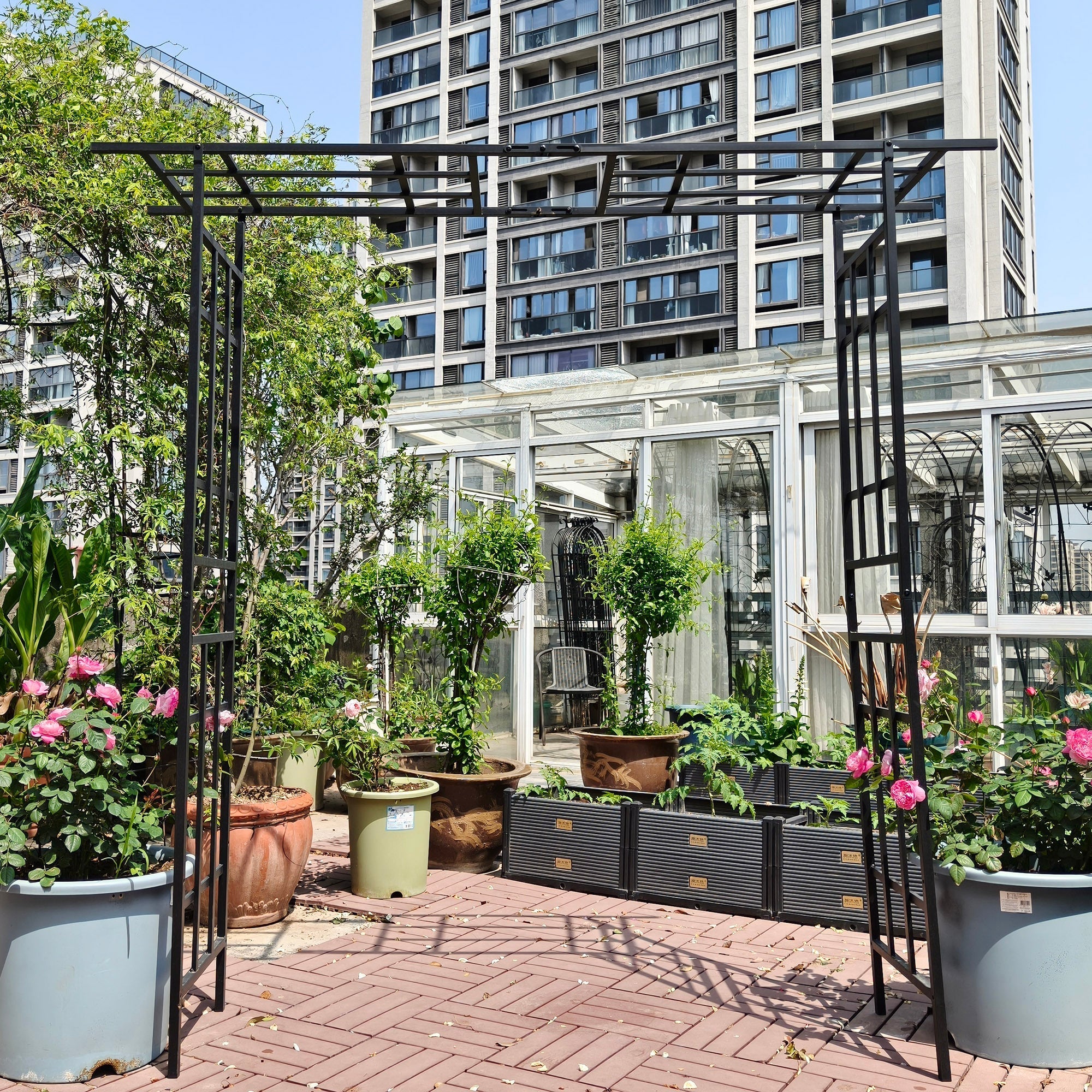 Metal Garden Arch with Adjustable Width for Climbing Plants