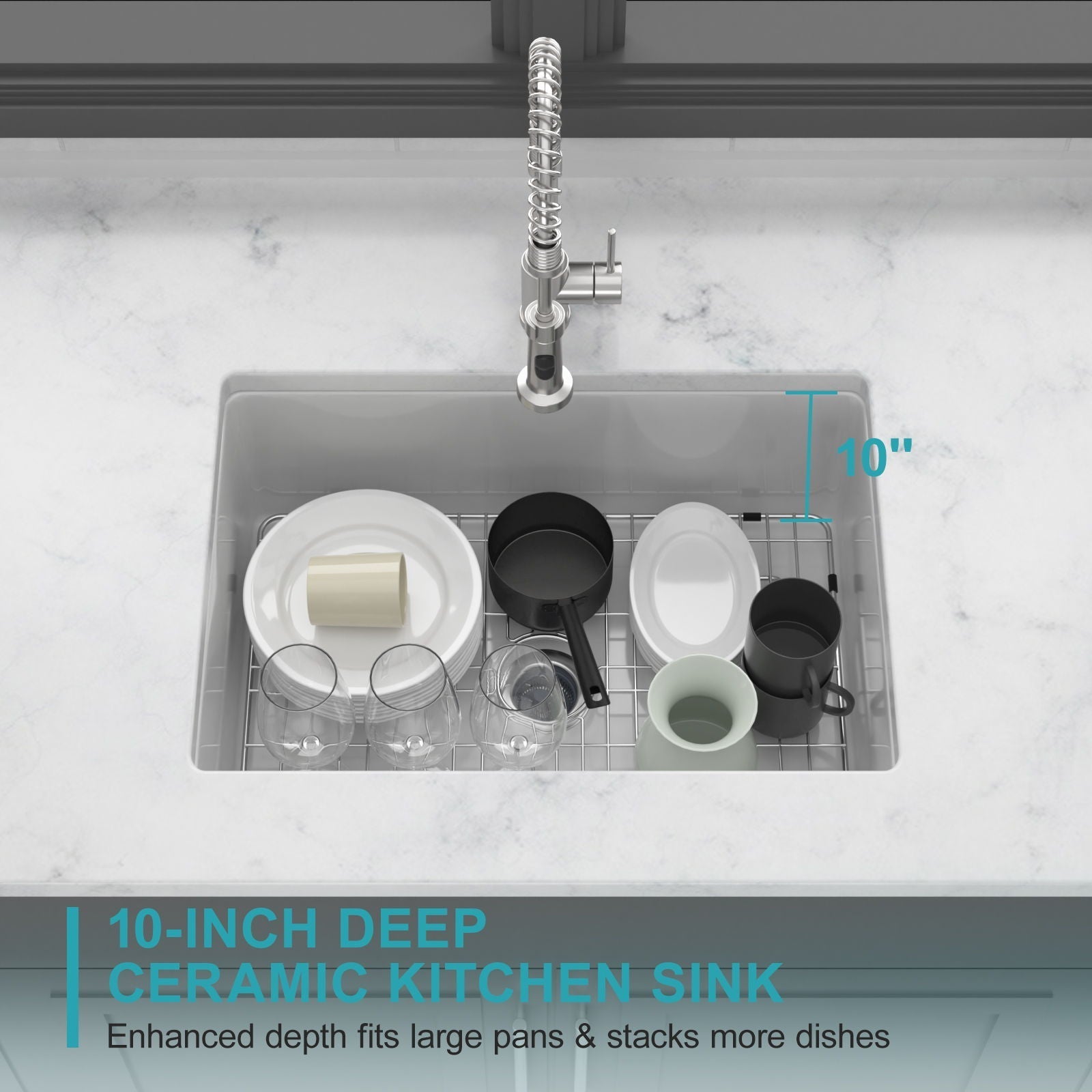 Rectangular Deep Single Bowl Kitchen Sink With Dual Mount Installation