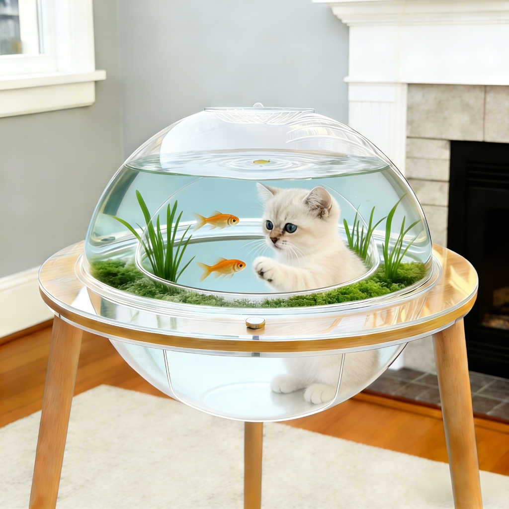 Large Cat Cave with 360° Immersive Cat TV and Wooden Legs