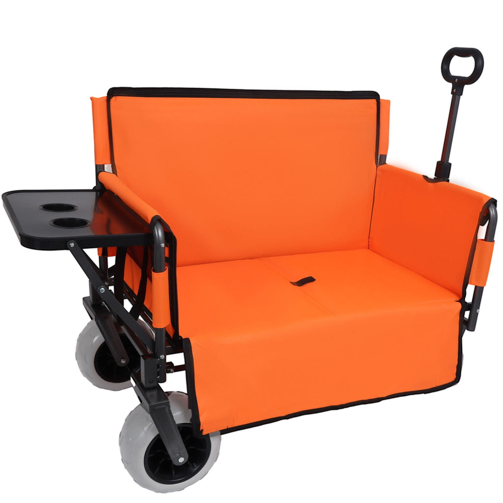 3 in 1 Folding Wagon with Bench Seat and Rear Tabletop - Orange