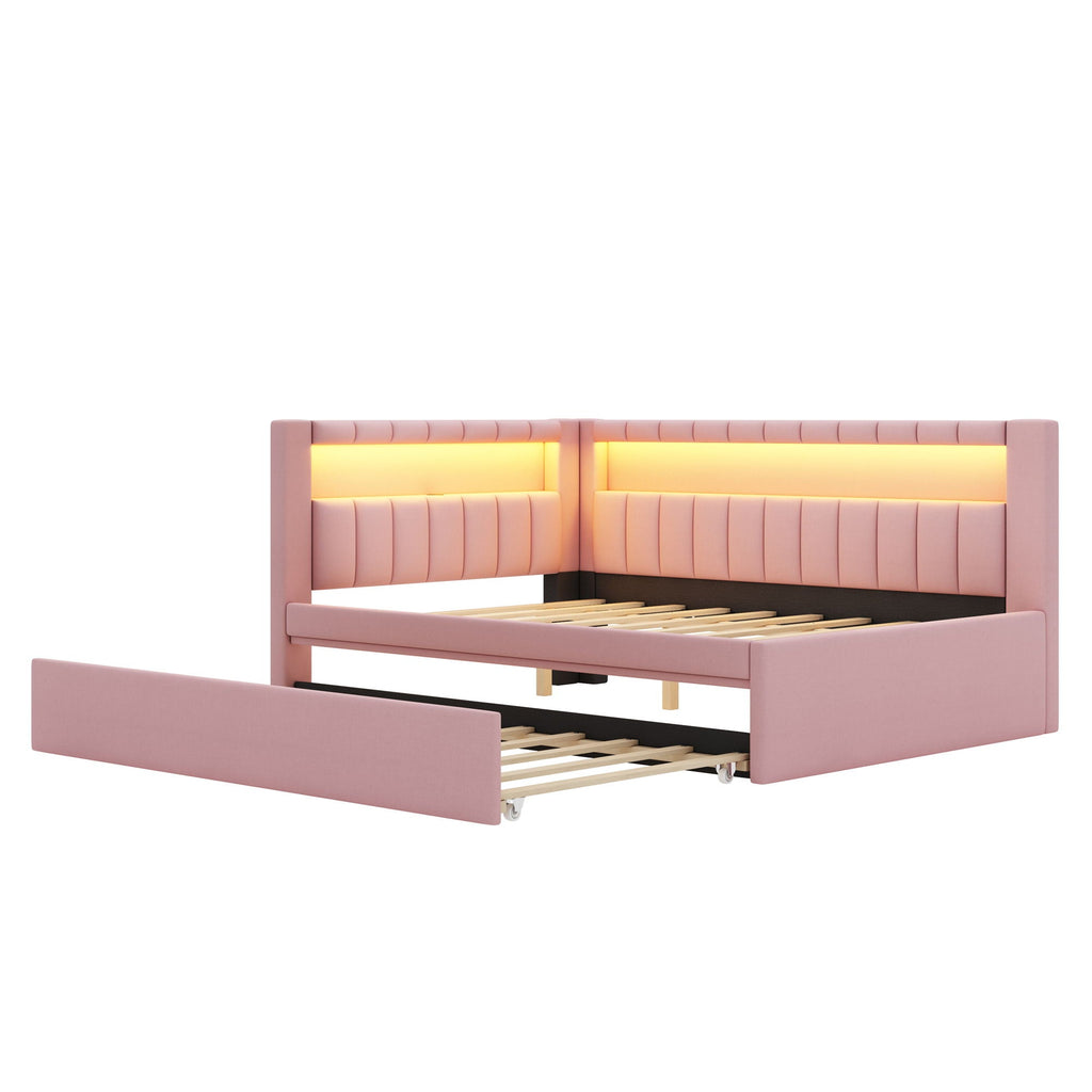Upholstered Platform Bed With USB Ports And LED Belt