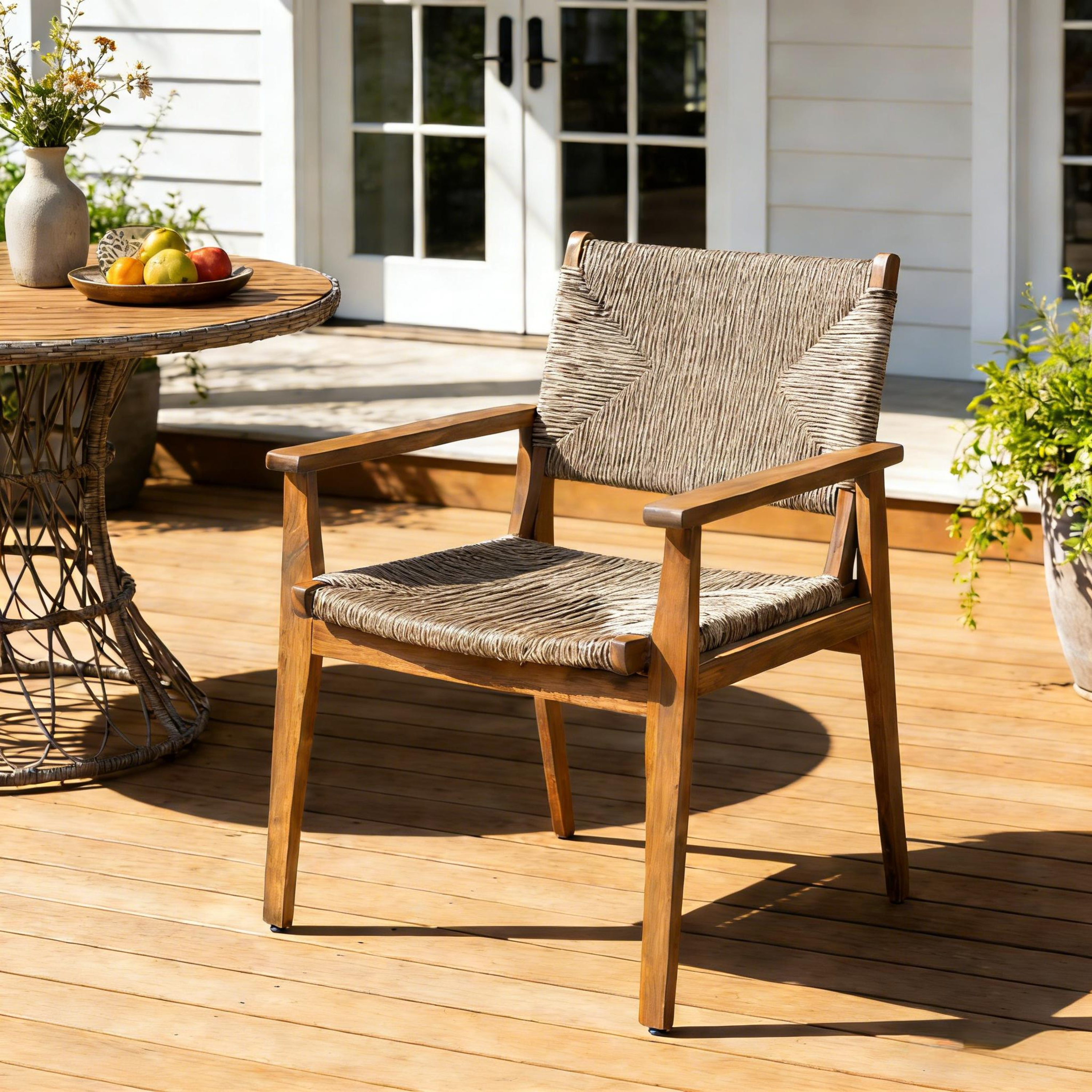 Durable Outdoor Dining Chair Set with Acacia Wood Frame and Wicker Seat