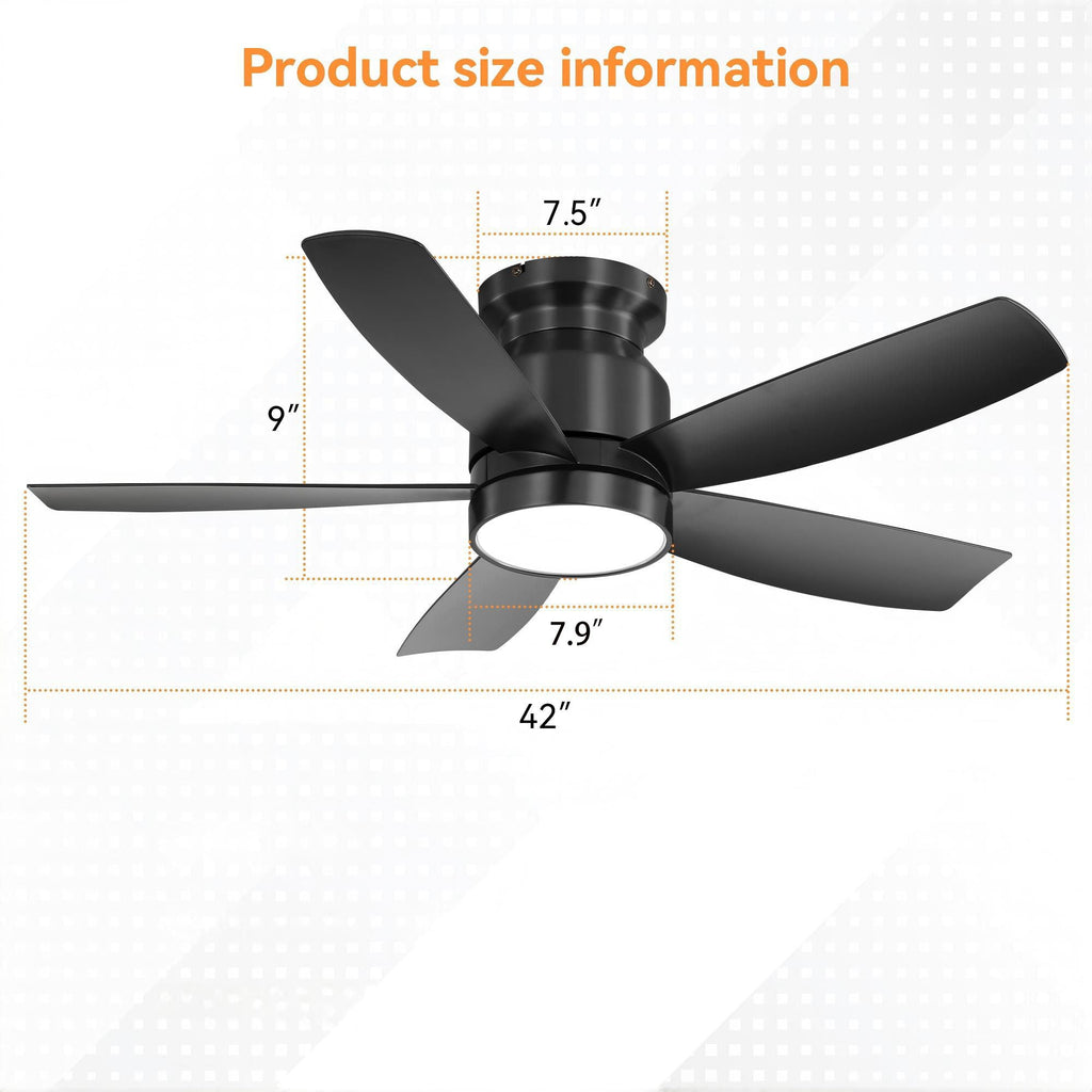 Flush Mount Ceiling Fan With 18W LED Light And Remote Control