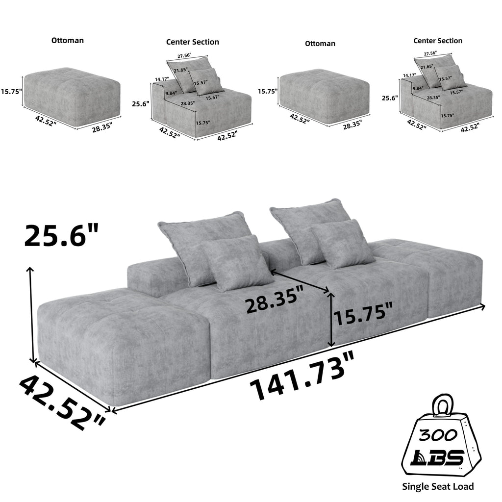 Modern Oversized DIY Combination Modular Sectional Sofa With Pillows