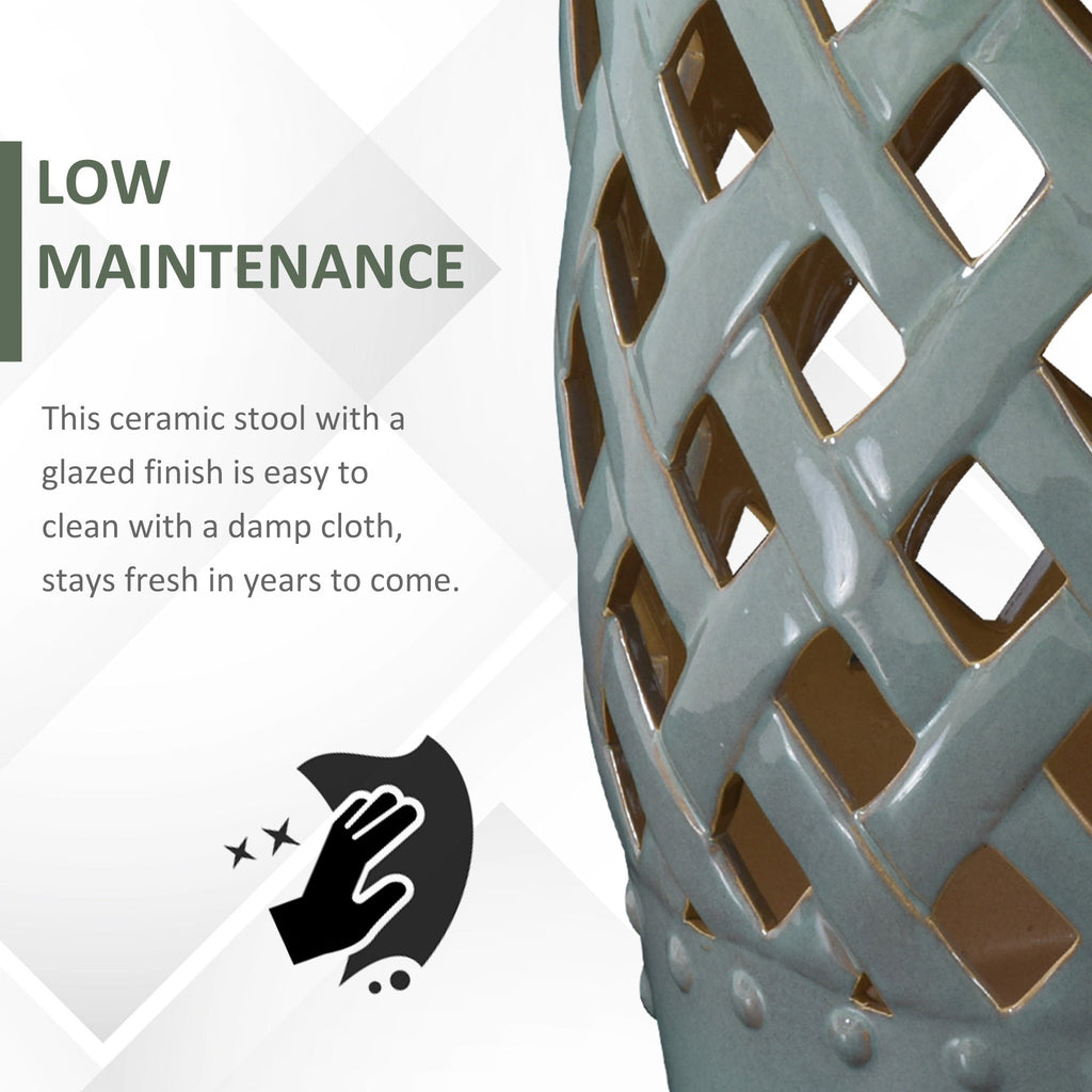 Outsunny 13' x 18' Ceramic Garden Stool with Woven Lattice Design & Glazed Finish