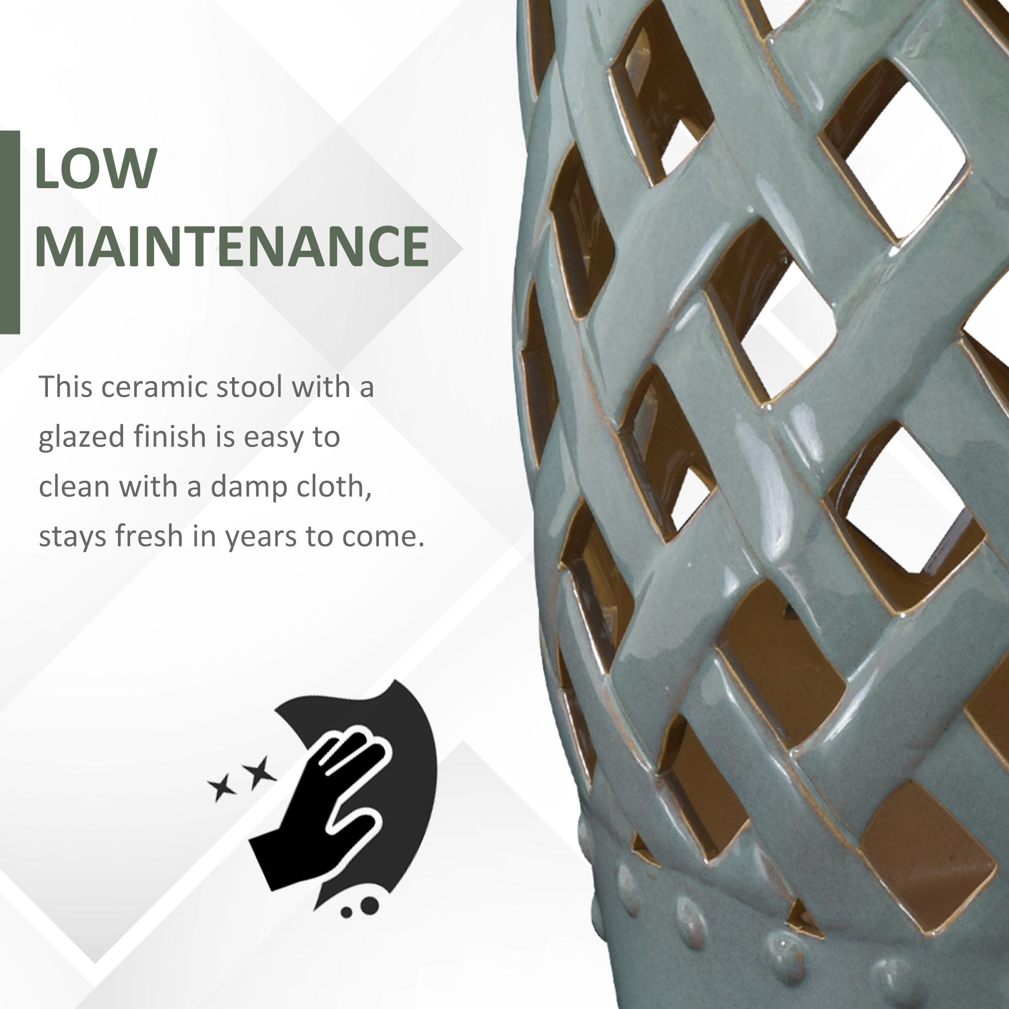 Outsunny 13' x 18' Ceramic Garden Stool with Woven Lattice Design & Glazed Finish