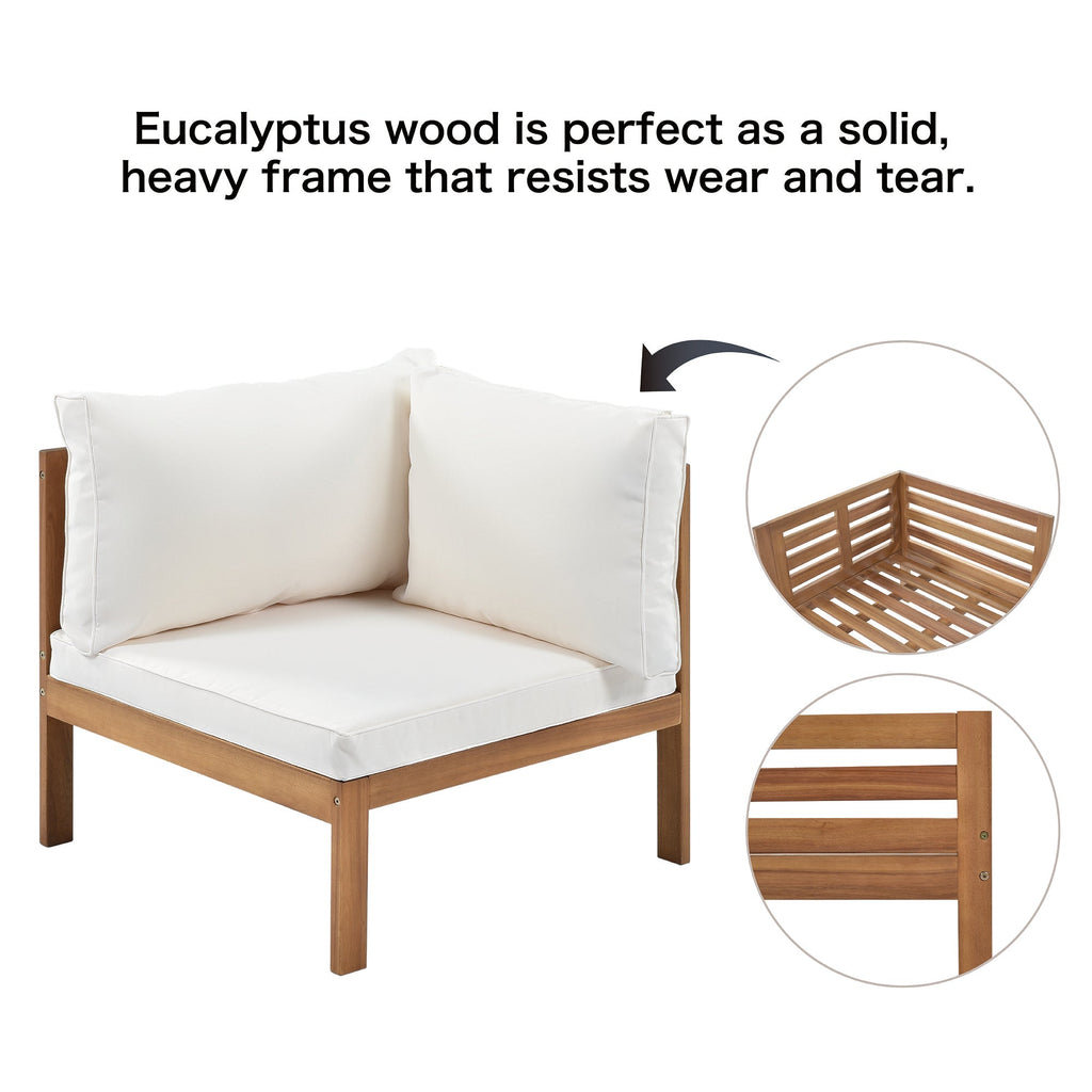 Wood Structure Outdoor Sofa Set with Beige Cushions