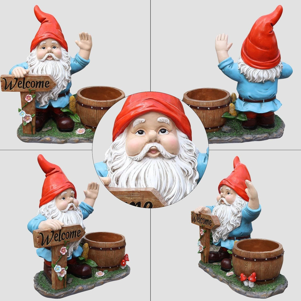Outdoor Garden Sculpture Gnome Flower Pot Planter