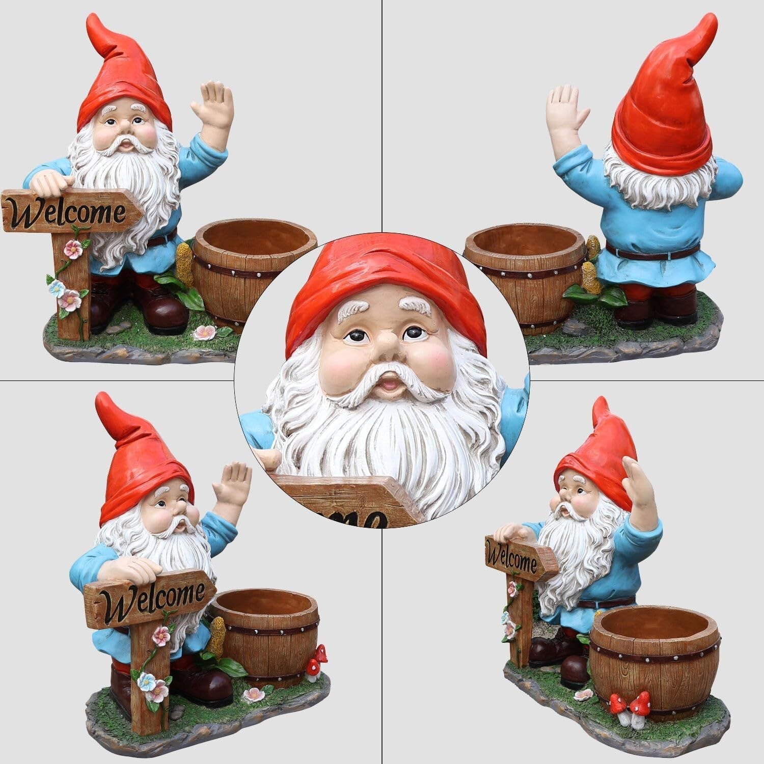 Outdoor Garden Sculpture Gnome Flower Pot Planter