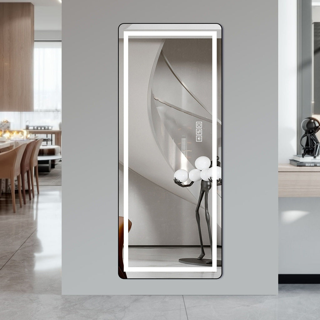 Full-Length Vertical Mirror With LED Light, Dimming Wall Mirror With Frame