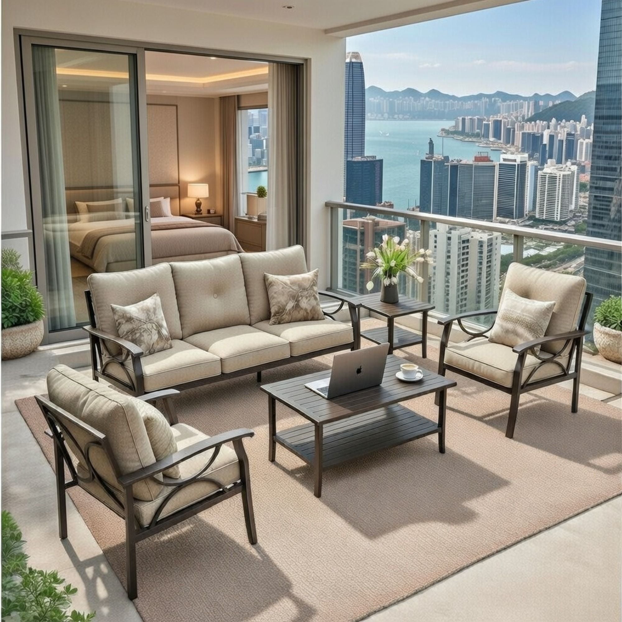 Patio Furniture Set with Coffee Table and Cushions for Backyard