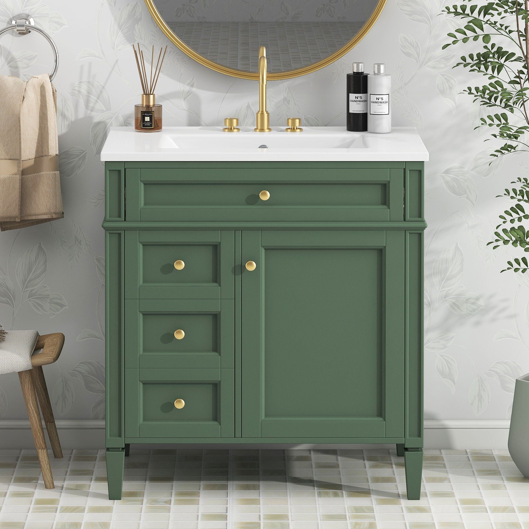 Bathroom Vanity With 2 Drawers and Tip-Out Storage Cabinet