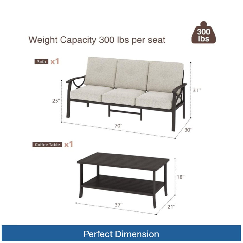 Patio Furniture Set with Coffee Table and Cushions for Backyard