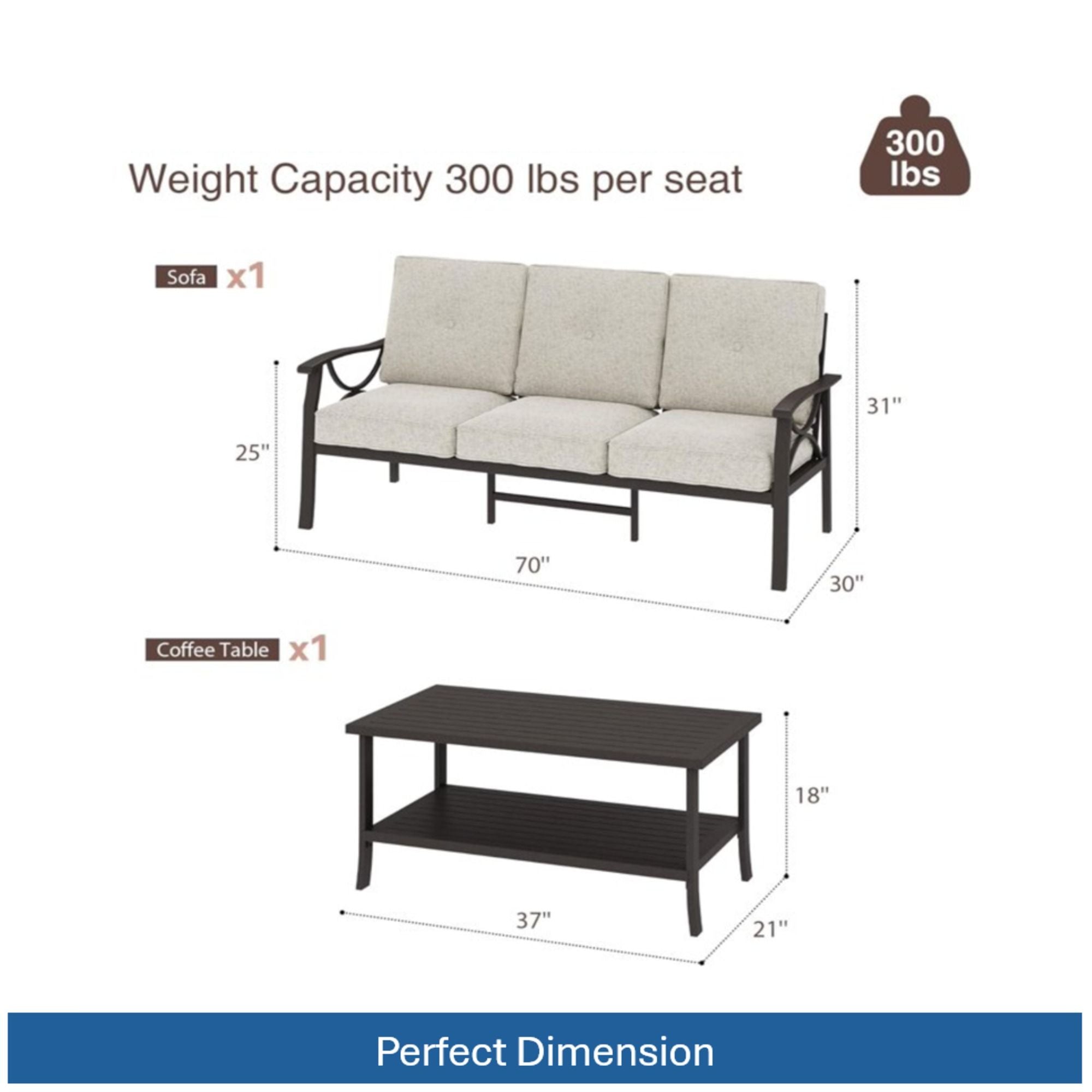 Patio Furniture Set with Coffee Table and Cushions for Backyard
